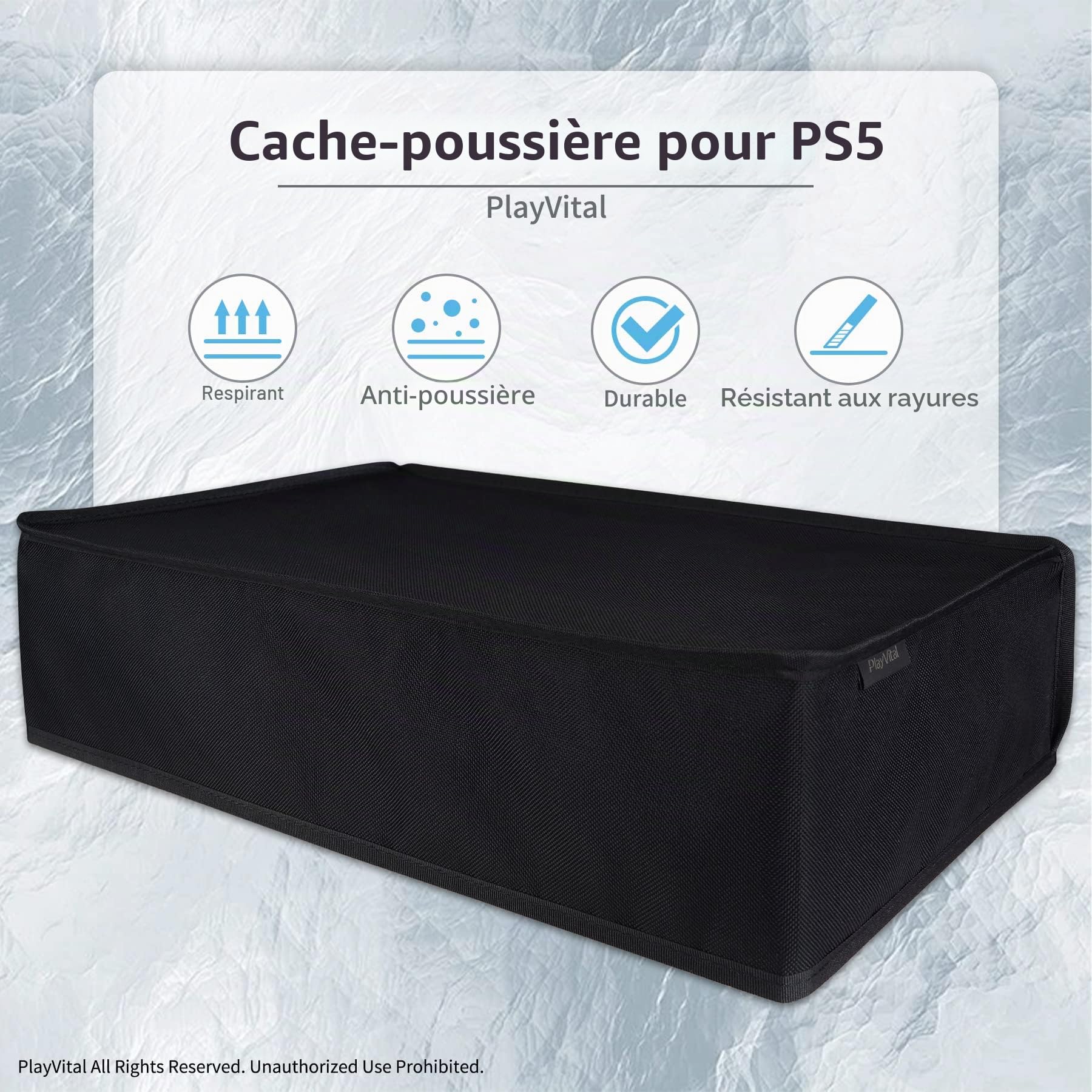 PlayVital Protection pour ps5 Housse Anti-Poussière,Dust Cover pour ps5 Standard & Digital Console Cache Nylon Anti-Scratch-Horizontal，Noir
