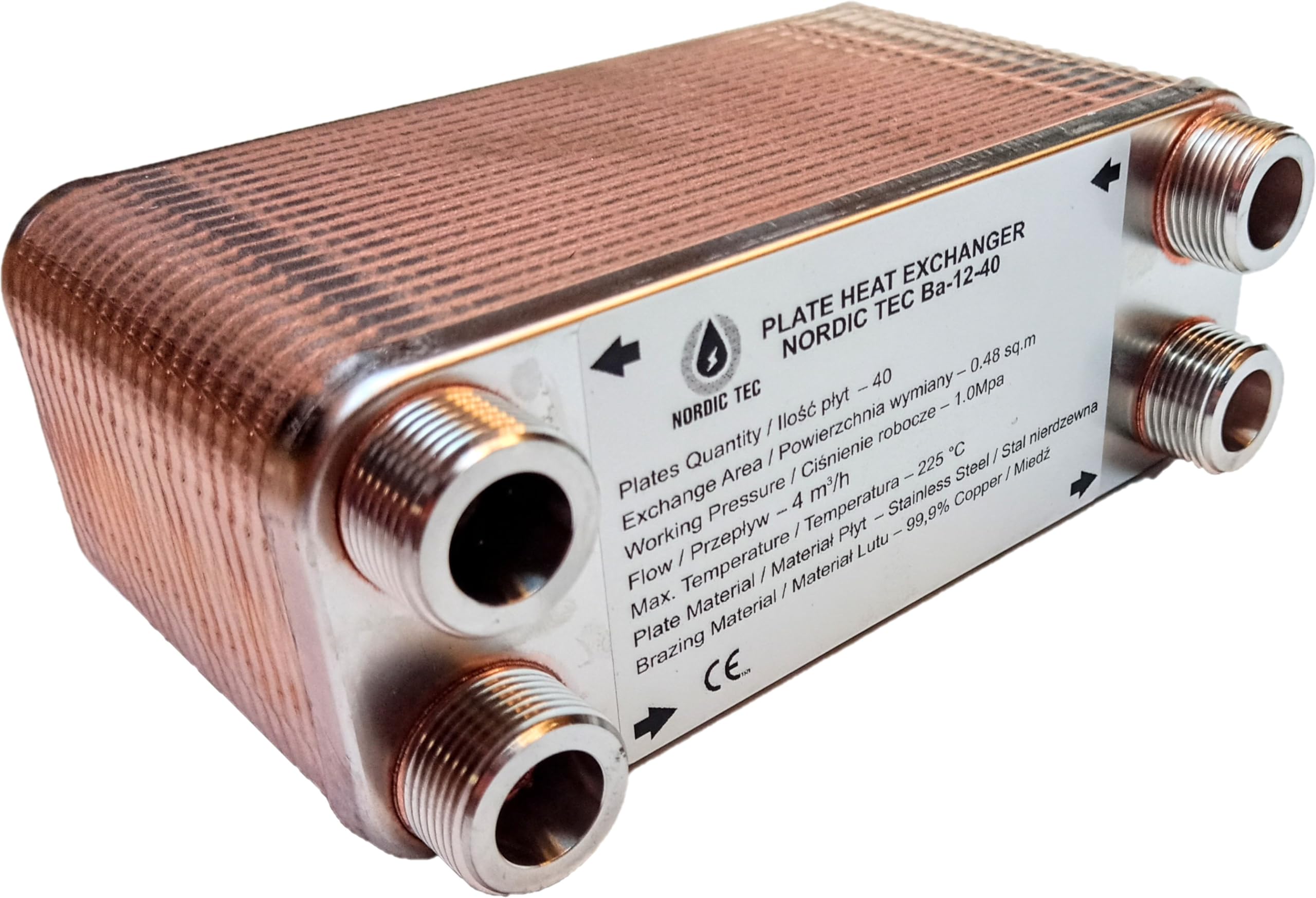 Edelstahl Plattenwärmetauscher Nordic Tec Ba-12-40 40 Platten 85kW 3/4” (Nur Plattenwärmetauscher)
