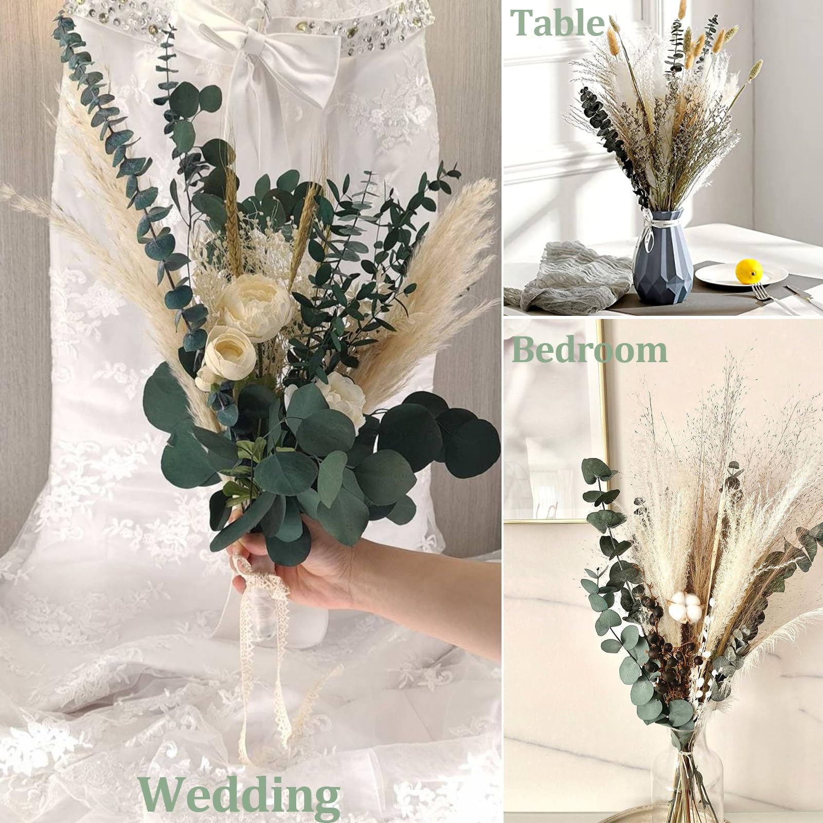65 Steli Di Erba Della Pampa Essiccata Naturale - Altezza 43 Cm - Bouquet Per Decorazioni Rustiche, Matrimoni, Casa, Ufficio