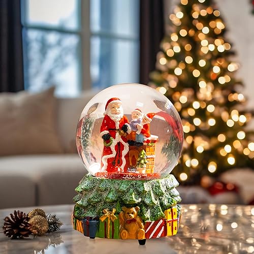 Miniatura 5 de DUSVALLY Globo de nieve de Navidad con música, decoraciones navideñas para el hogar, globo de agua de vidrio giratorio con purpurina con Papá Noel,