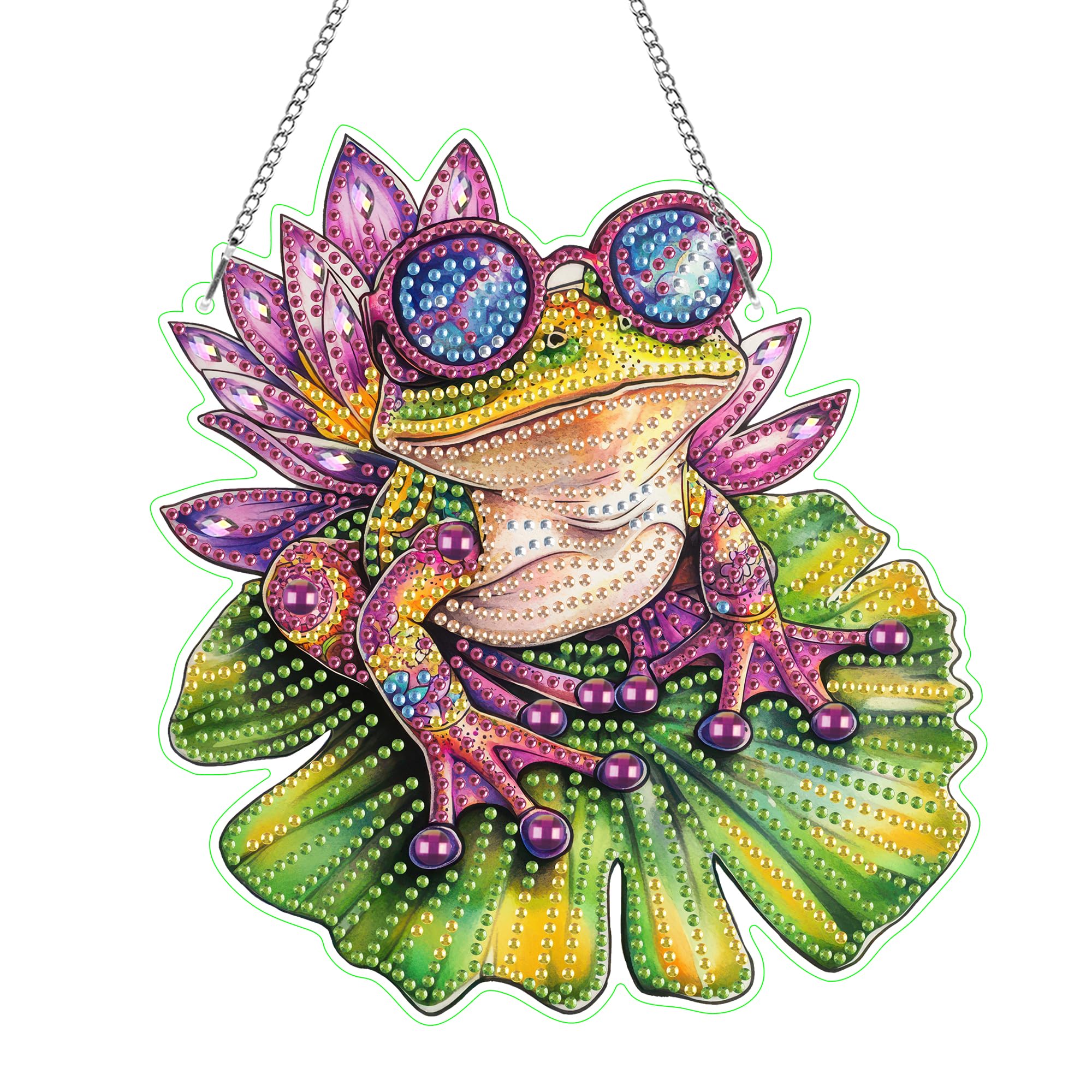 Hoobee Frosch Diamond Painting Anhänger, Tier Diamond Painting Fensterbilder, 5D Diamant Painting mit Kette, Wandbehang Kits-Für Zuhause Wanddekoration Und Eingang Dekoration 20x20cm(Frosch)