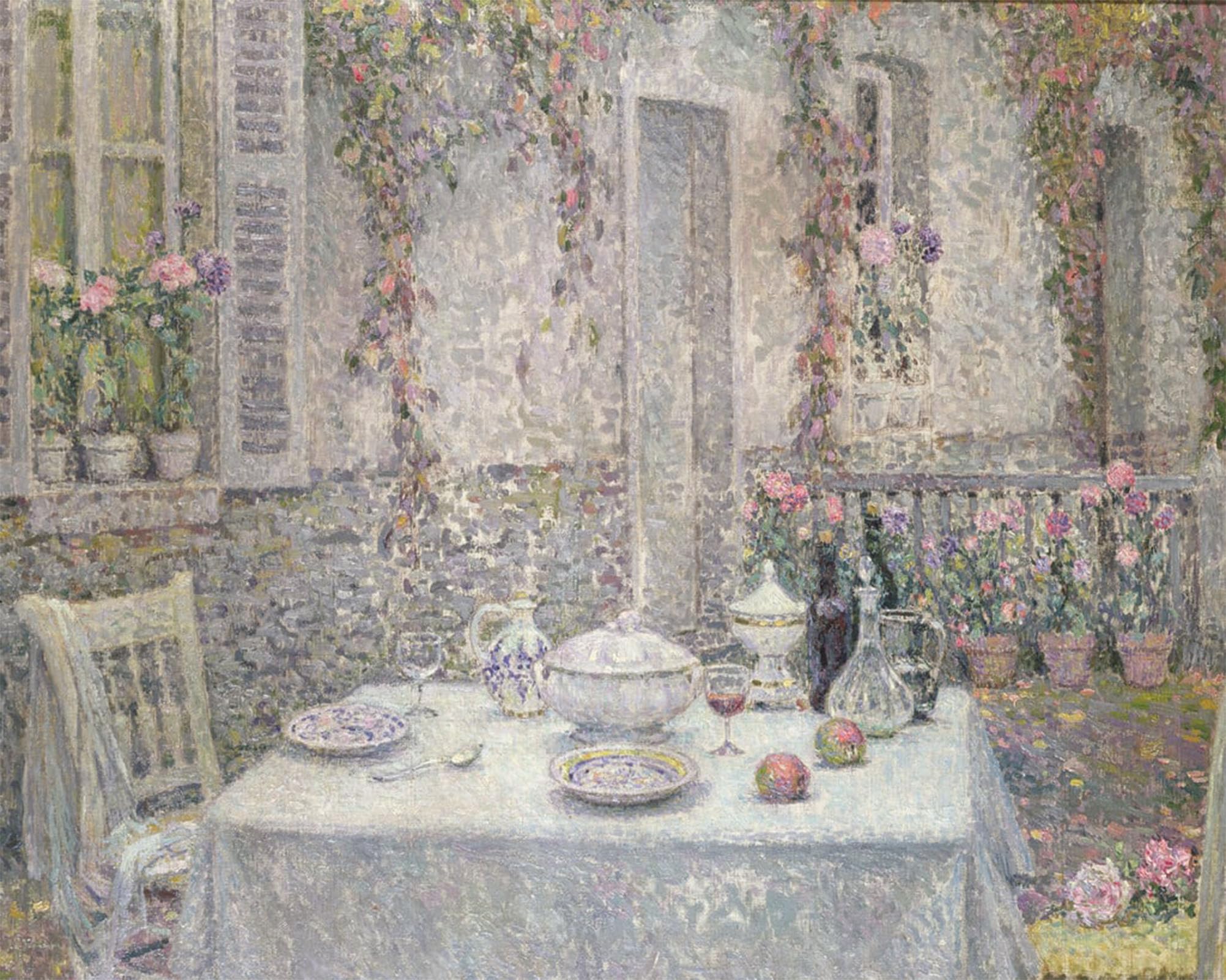 ARTXLXXBN Famous Print Painting Colorful Art Print the White Tablecloth by Henri Eugene Augustin Le Sidaner Canvas Art Decorations for Home Decor 60x90cm