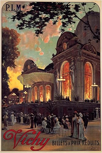 Vichy Theater and Grand Casino French Fashion Elegant People Francia Turismo Viajes 12 "x 16" Tamaño de imagen Póster vintage sobre papel mate