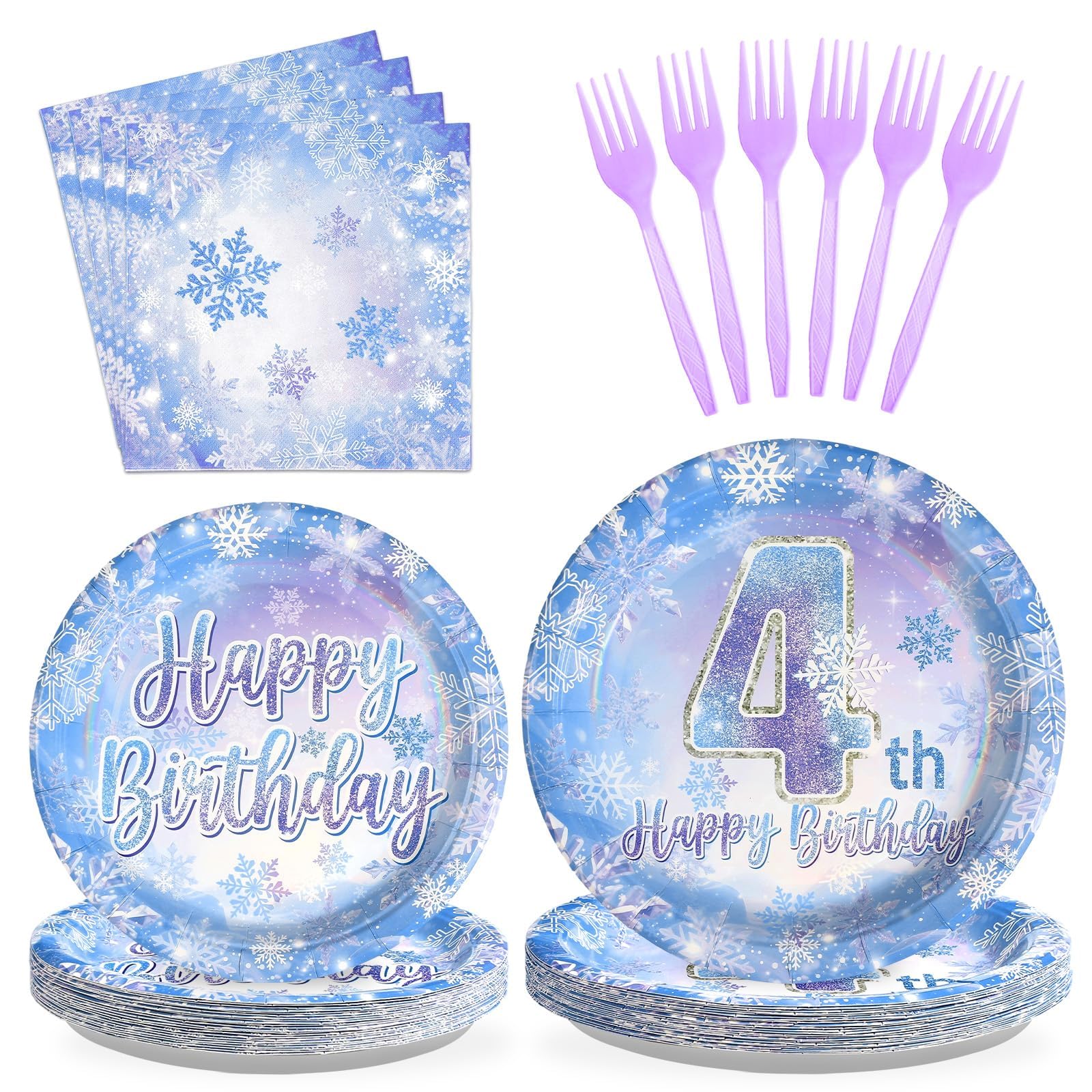 96Pcs Frozen Party Supplies Plates Winter Onderland 4th Birthday Plates