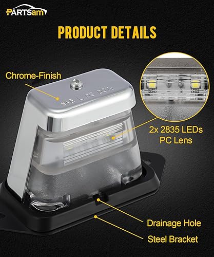 Vista 11 de Partsam Luz LED para matrícula, impermeable, 12 V CC, con soporte, orificio de drenaje, carcasa de ABS, lente de PC para remolque, camión, Negro