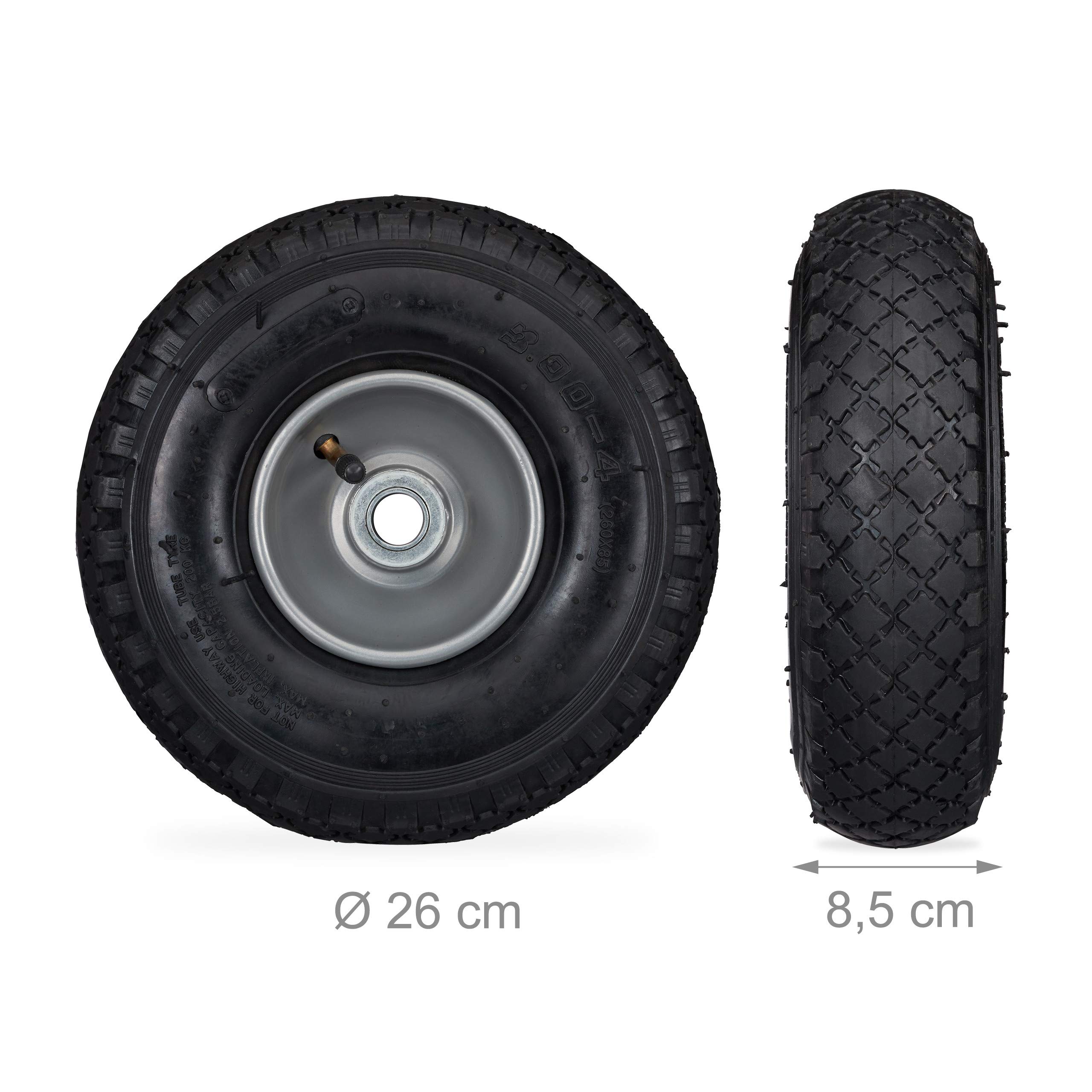 8 x koło do wózka transportowego 3.00-4 w zestawie, ogumienie pneumatyczne, do 100 kg, 260 x 85 mm, koło zapasowe ze stalową felgą, koło pneumatyczne, czarno-szare