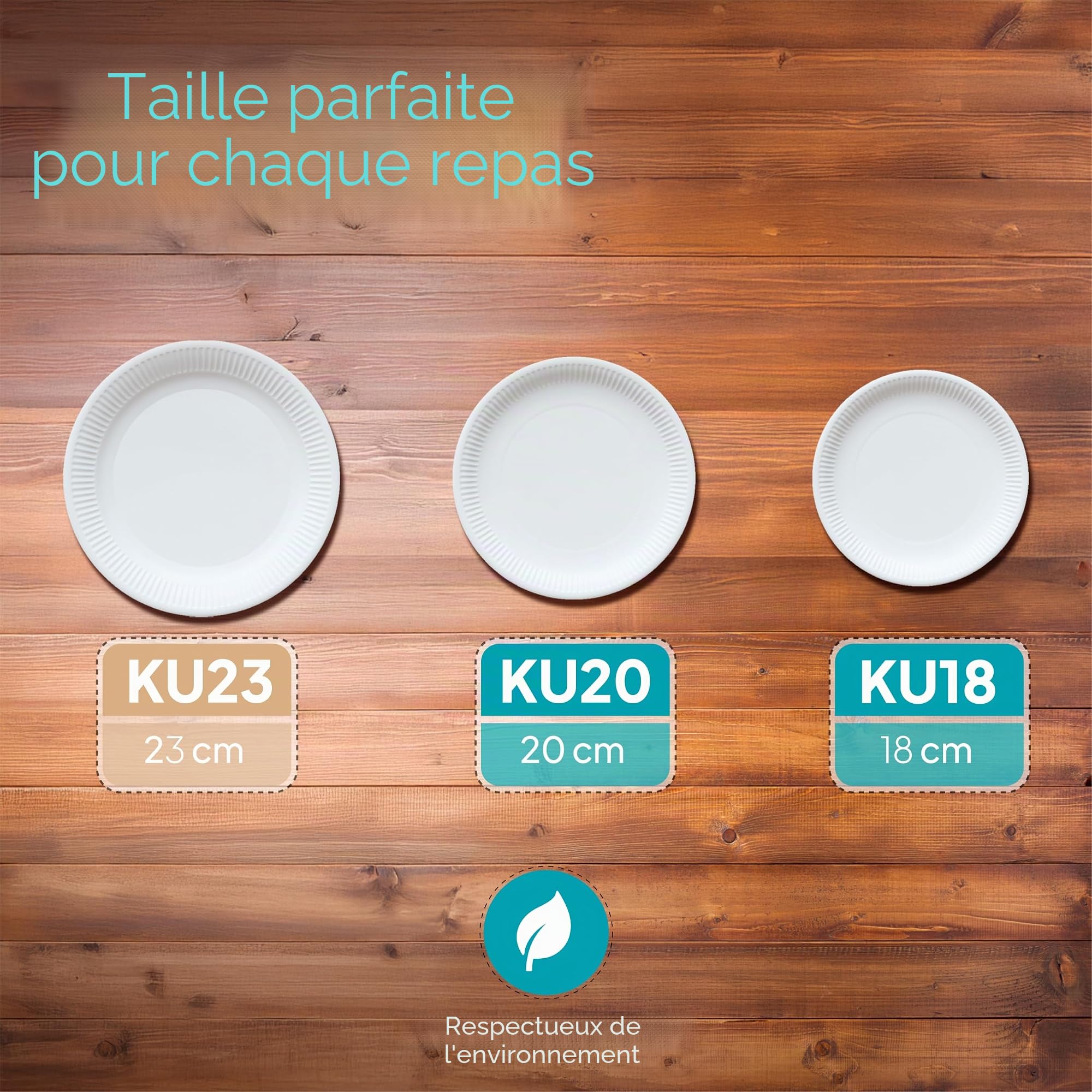 Commerline Lot de 500 assiettes en papier, Rondes de Ø 23 cm, Vaisselle jetable, KU 23 assiettes jetables en papier jetables, Assiettes de fête, Assiettes à gâteau jetables (500, KU23 (Ø 23 cm)