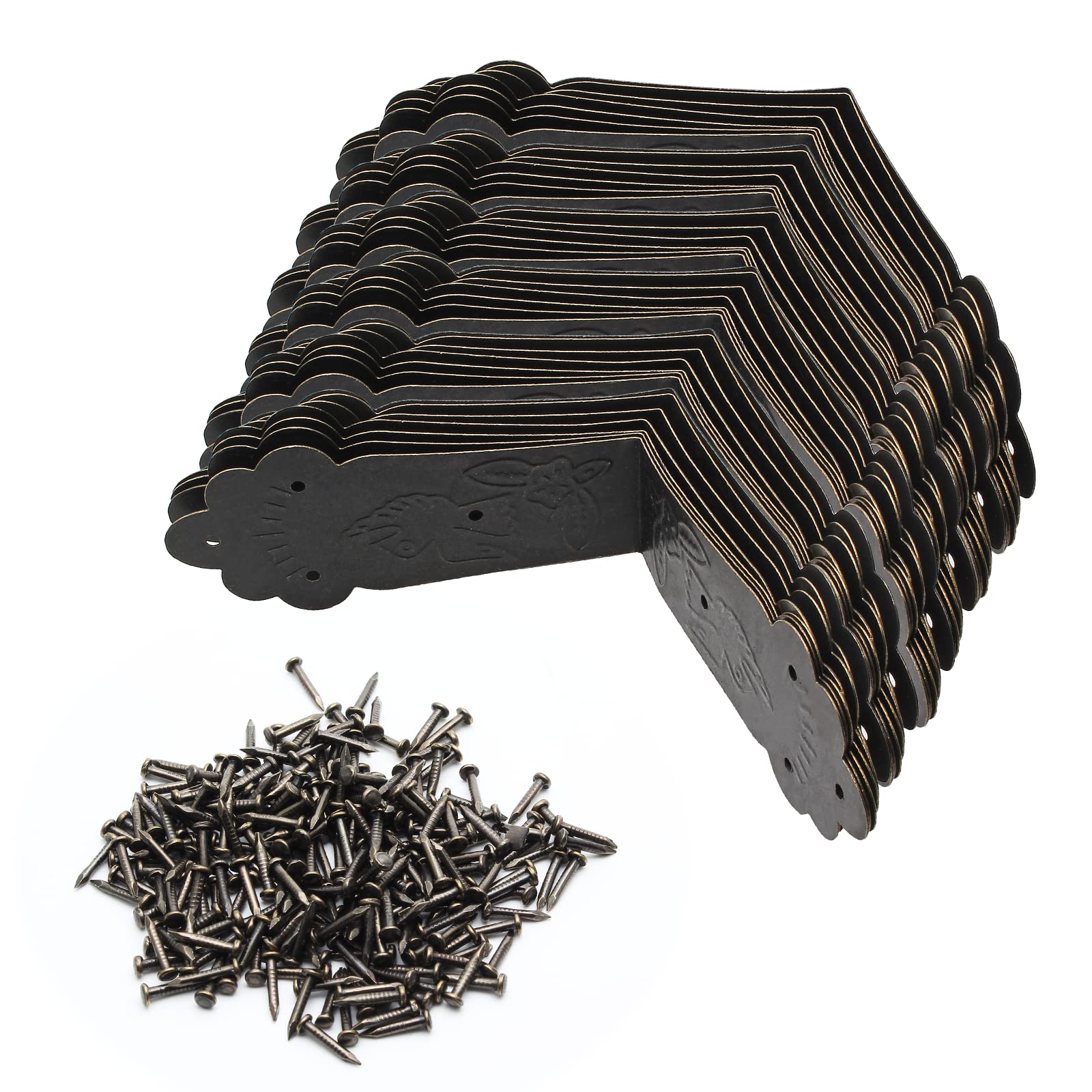 Bivethoi 30pcs Antique Bronze Corner Bracket Decorative Guards, 2.7" x 1.2" Right Angle Vintage Corner Brace Bracket Cover, Rustic Corner Protector Box Edge Hardware for Wood Boxes Cases Furniture