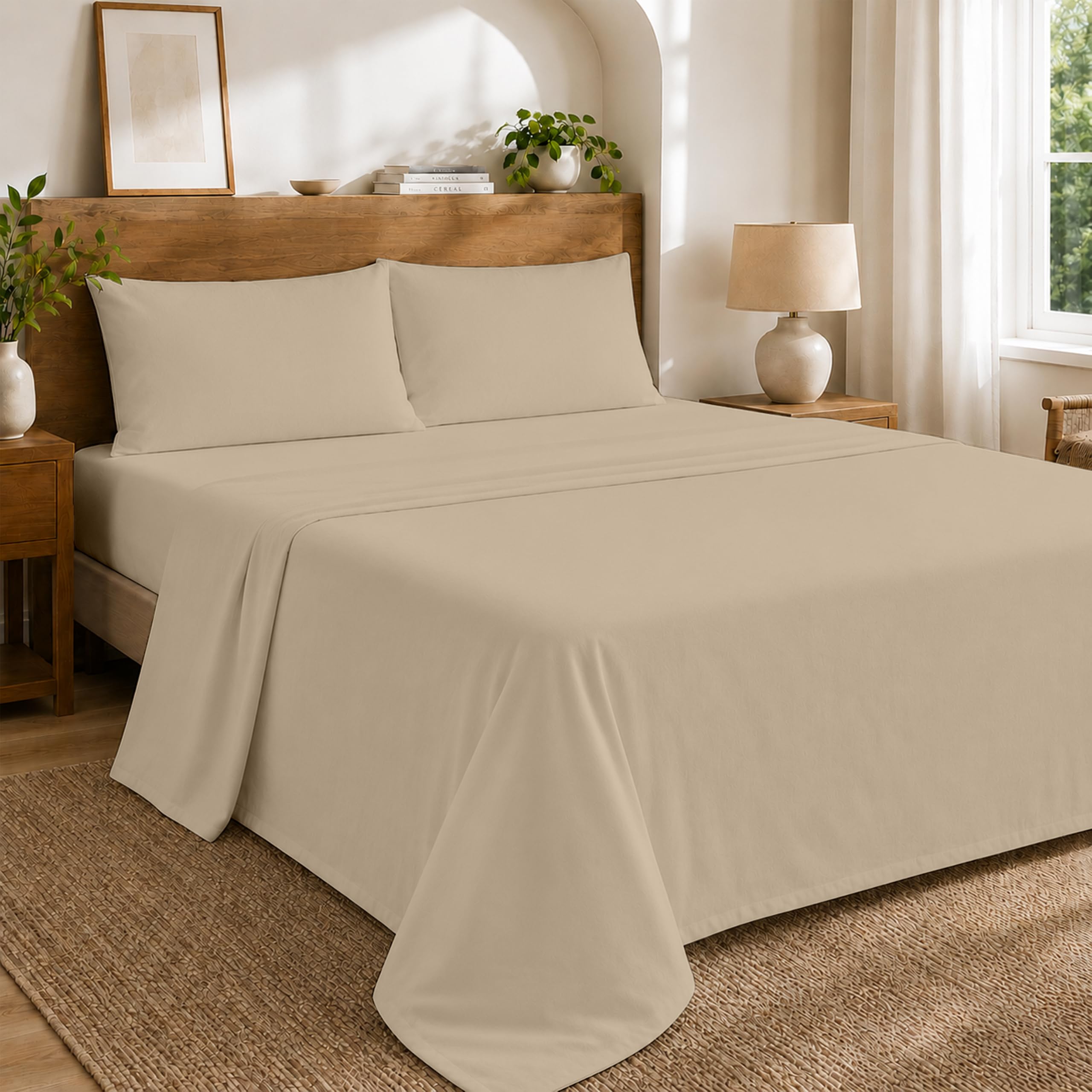 Egypto 100% Brushed Cotton Flat Sheet Double – Soft & Cozy Flannelette Flat Sheets – Thermal Flat Bed Sheet with Anti-Allergy Properties (Latte, Double) — image 1