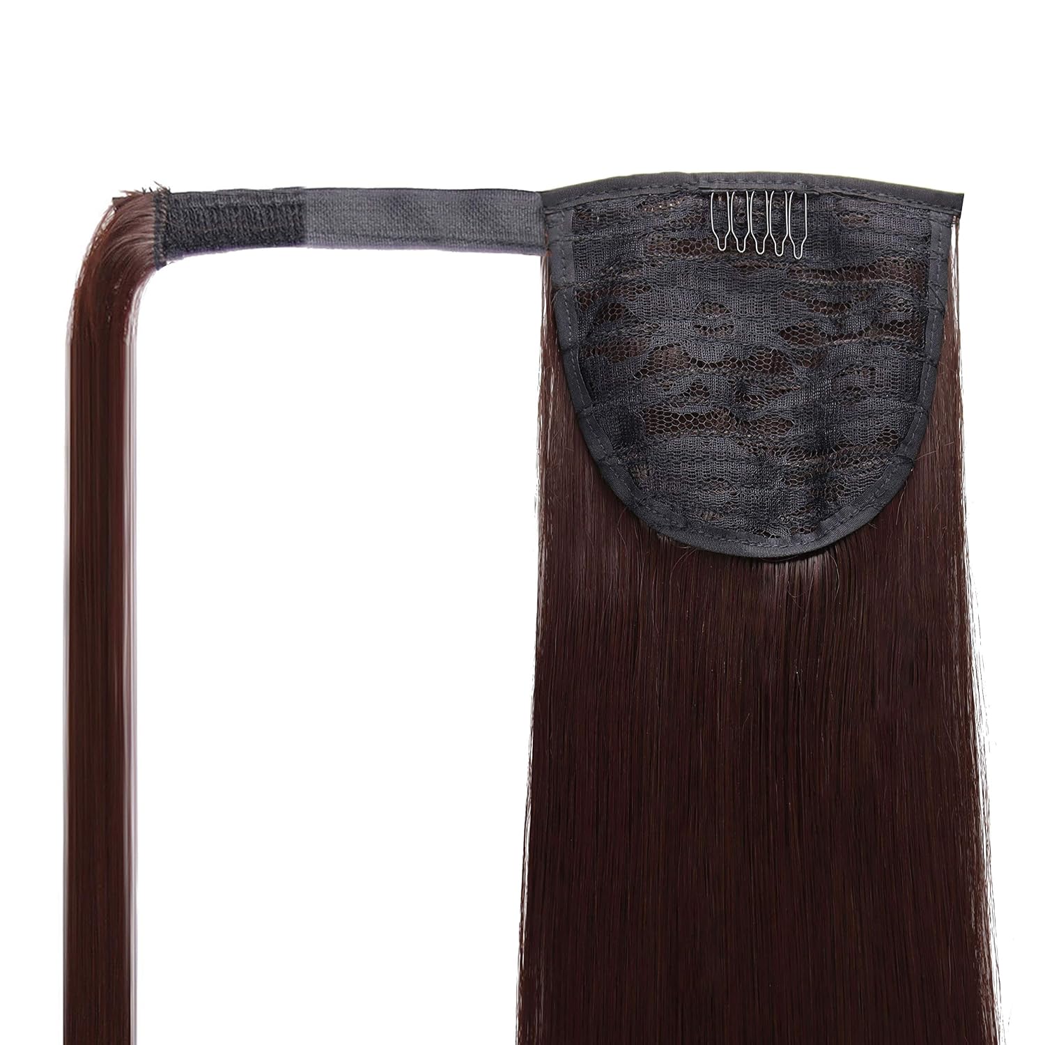 Eerya Clip in Ponytail Extension Wrap Around Long Straight Pony Tail Hair 22Inch Synthetic Hairpiece Hair Piece for Girl Lady Woman (Straight Hair, 33# Dark Brown)