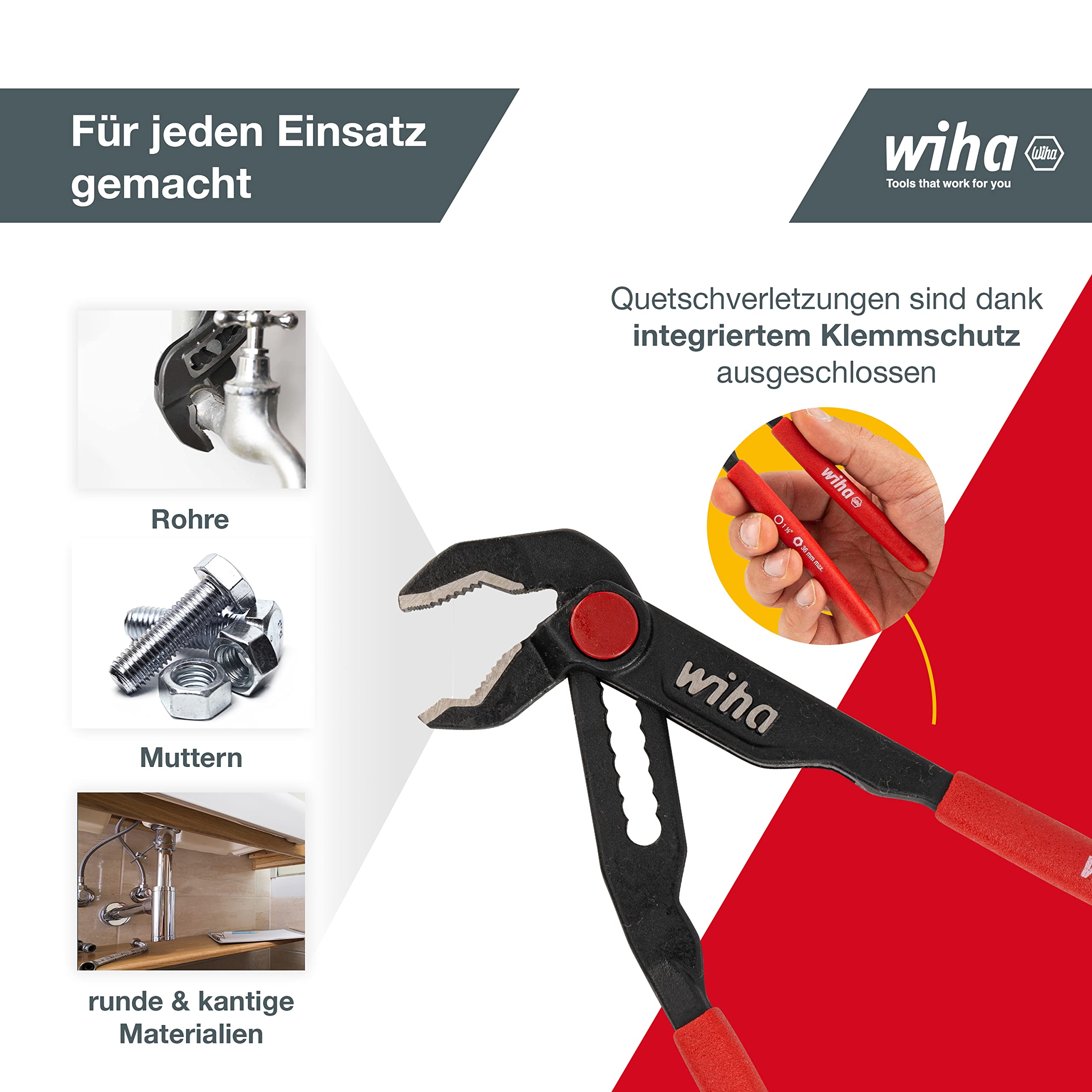 Wiha 27351 - Alicates para fontanería Classic Z 22 0 01 180 mm SB Classic Cod. Z22018001SB, Nero