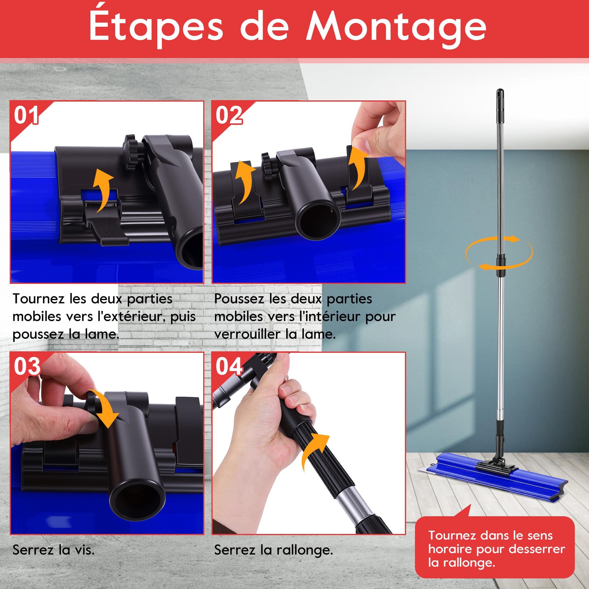 Pelle à Lisser pour Cloisons Sèches 15 Cm, 25 Cm, 40 Cm, 60 Cm, 80 Cm avec Poignée D'extension de 70 Cm à 150 Cm, Outils de Finition pour Cloisons Sèches pour Revêtement Mural en (BLUE)