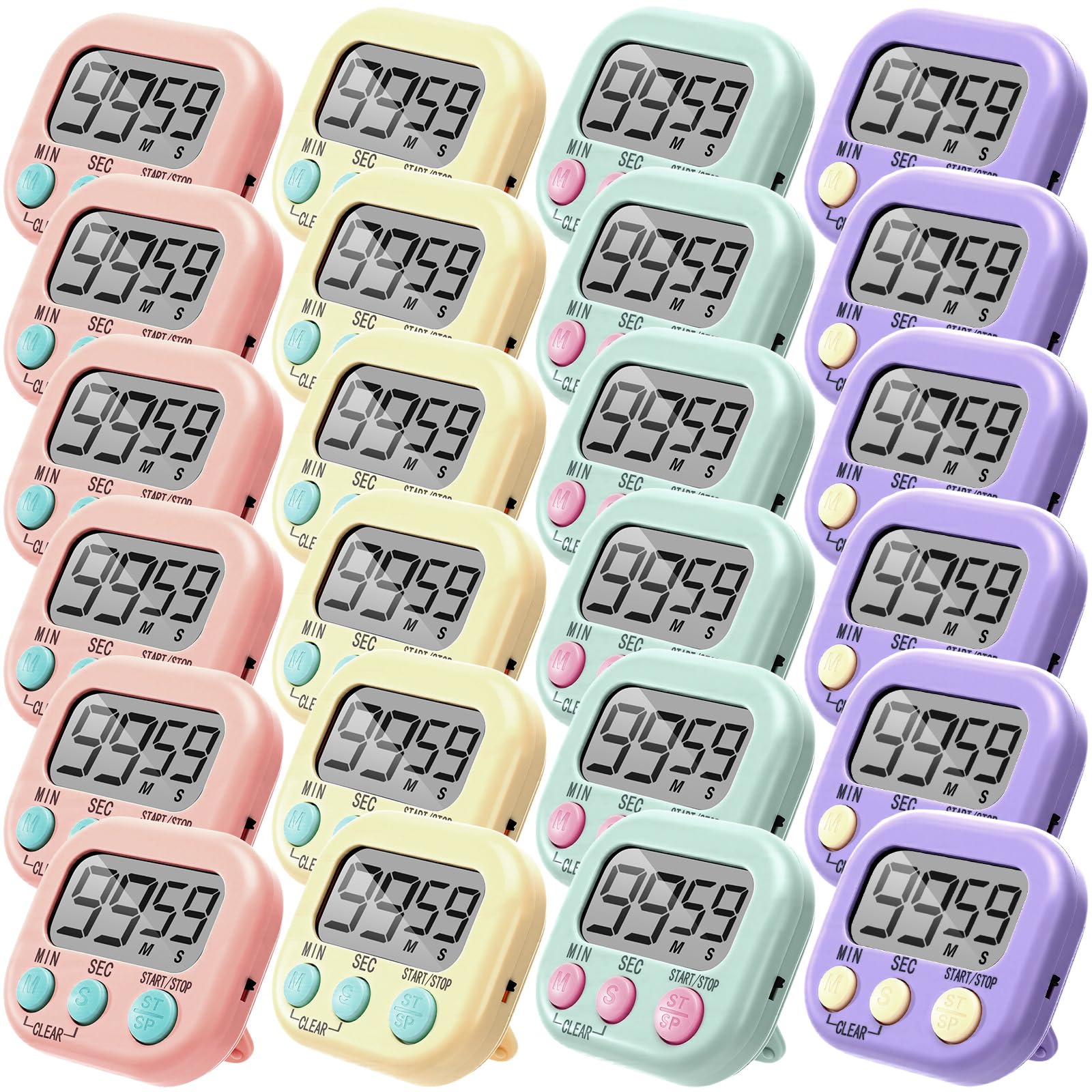 Weewooday Temporizador magnético digital de cocina, 24 unidades, interruptor de encendido/apagado a granel, cuenta regresiva de minutos y segundos, alarma fuerte para hacer ejercicio, cocinar y