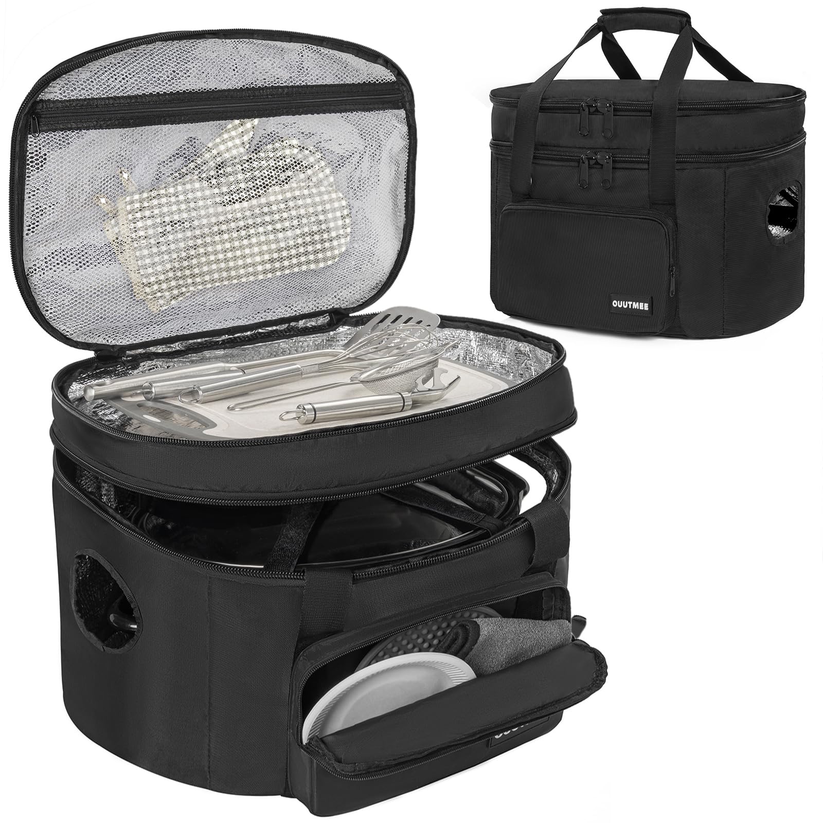 Slow Cooker Travel Bag Double Layers Insulated Slow Cooker Carrier Compatible with 6-8 Quart Crock Pot Travel Carrier