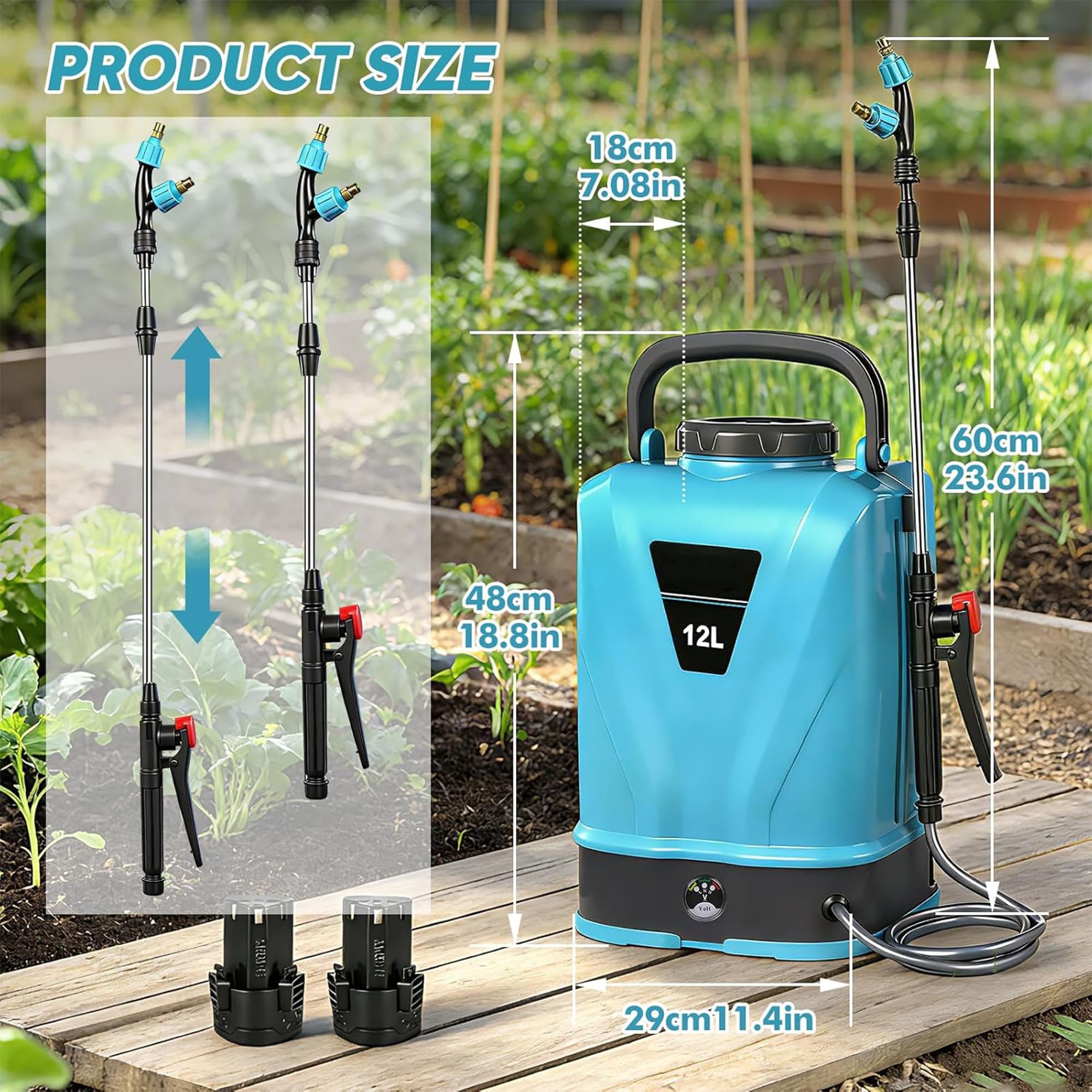 Fumigadora De Mochila Eléctrica con Batería De 12l, Pulverizador De Jardín Eléctrico con Mochila con 5 Boquillas De Niebla, Lanza Larga Retráctil para Césped, Jardín Y Patio