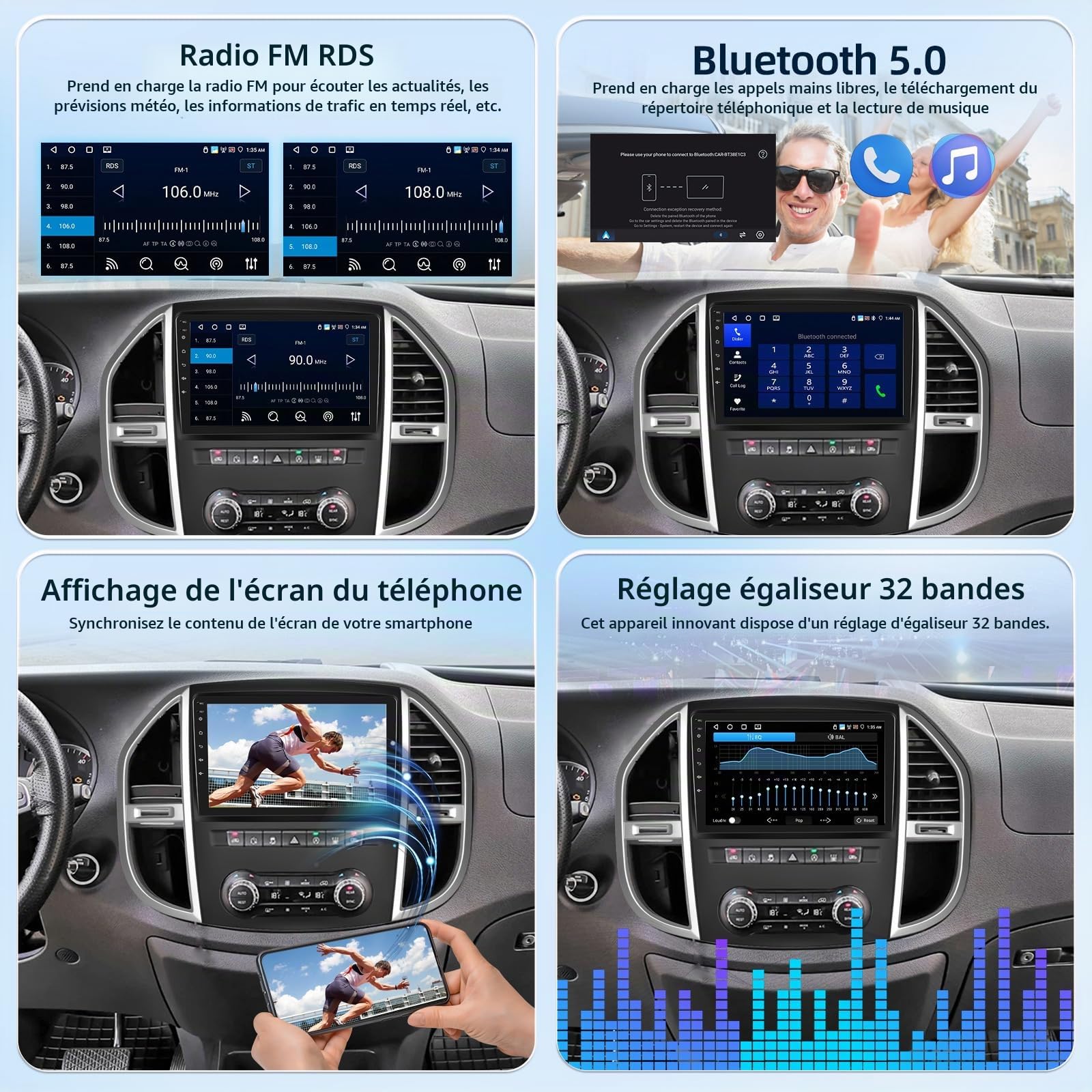 [4G+64G] Android Autoradio pour Mercedes Benz Vito W447 2014-2020 avec Carplay & Android Auto sans Fil, Écran Tactile IPS 10,1 Pouces avec GPS, WiFi, 32EQ, Bluetooth 5.0, Radio FM/RDS