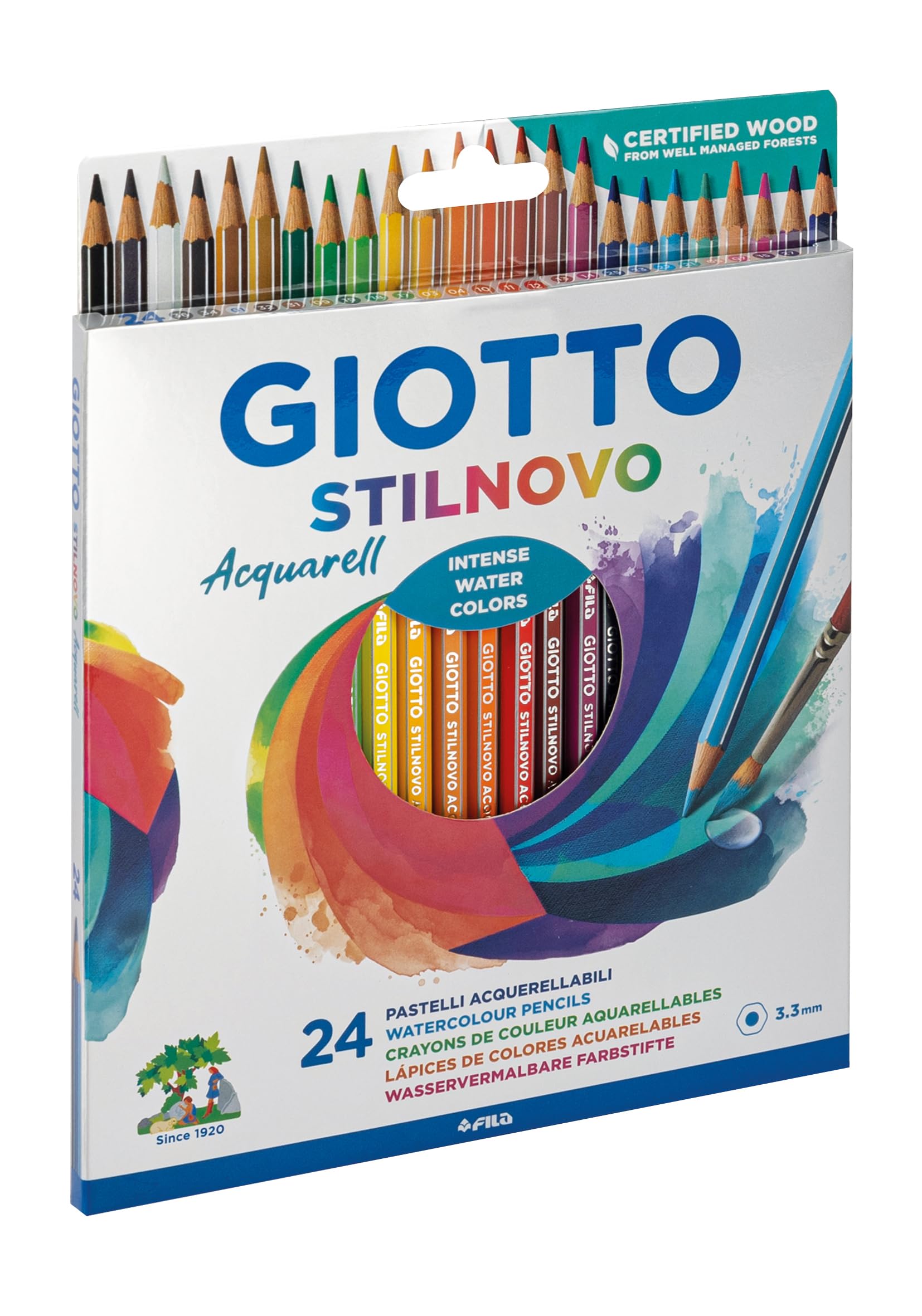 Giotto 255800 Pastelli Acquerellabili Stilnovo, 3.3 mm, Confezione da 24