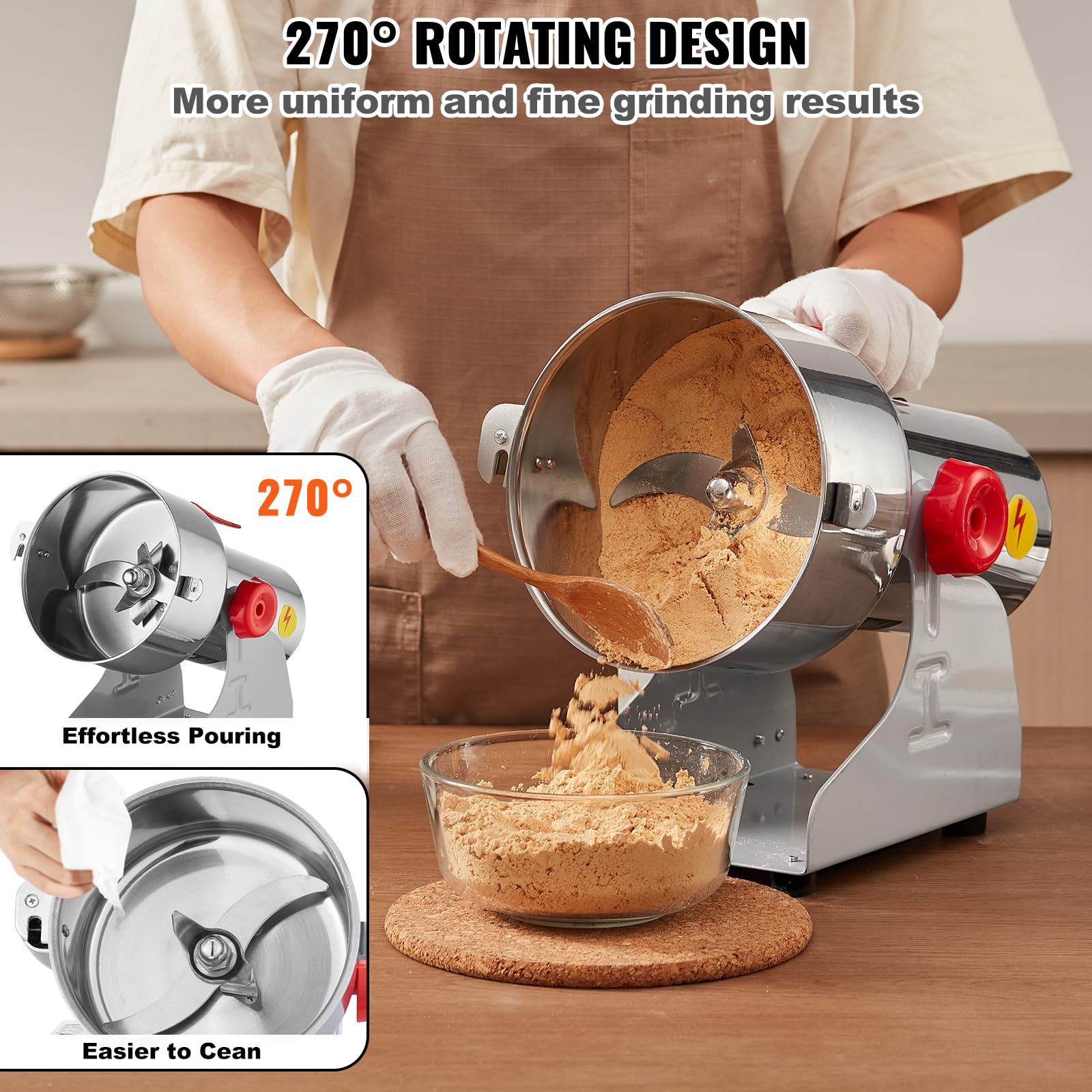 VEVOR 1000g Mulino Elettrico per Cereali, Macina Spezie Commerciale Alta Velocità 3000 W, Macchina Polverizzazione in Acciaio Inox, per Cereali Secchi, Spezie, Caffè, Mais, Pepe, Tipo Oscillante