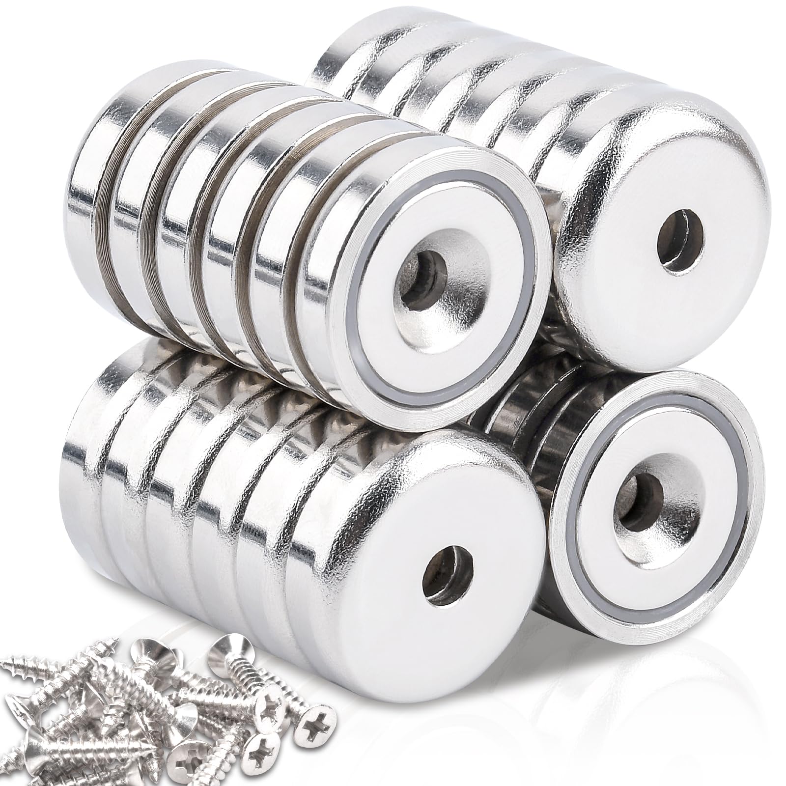 Wukong 10 magneten 20 kg sterke magneet 25 x 8 mm met gat en capsule, magneten met schijf in pot met schroeven
