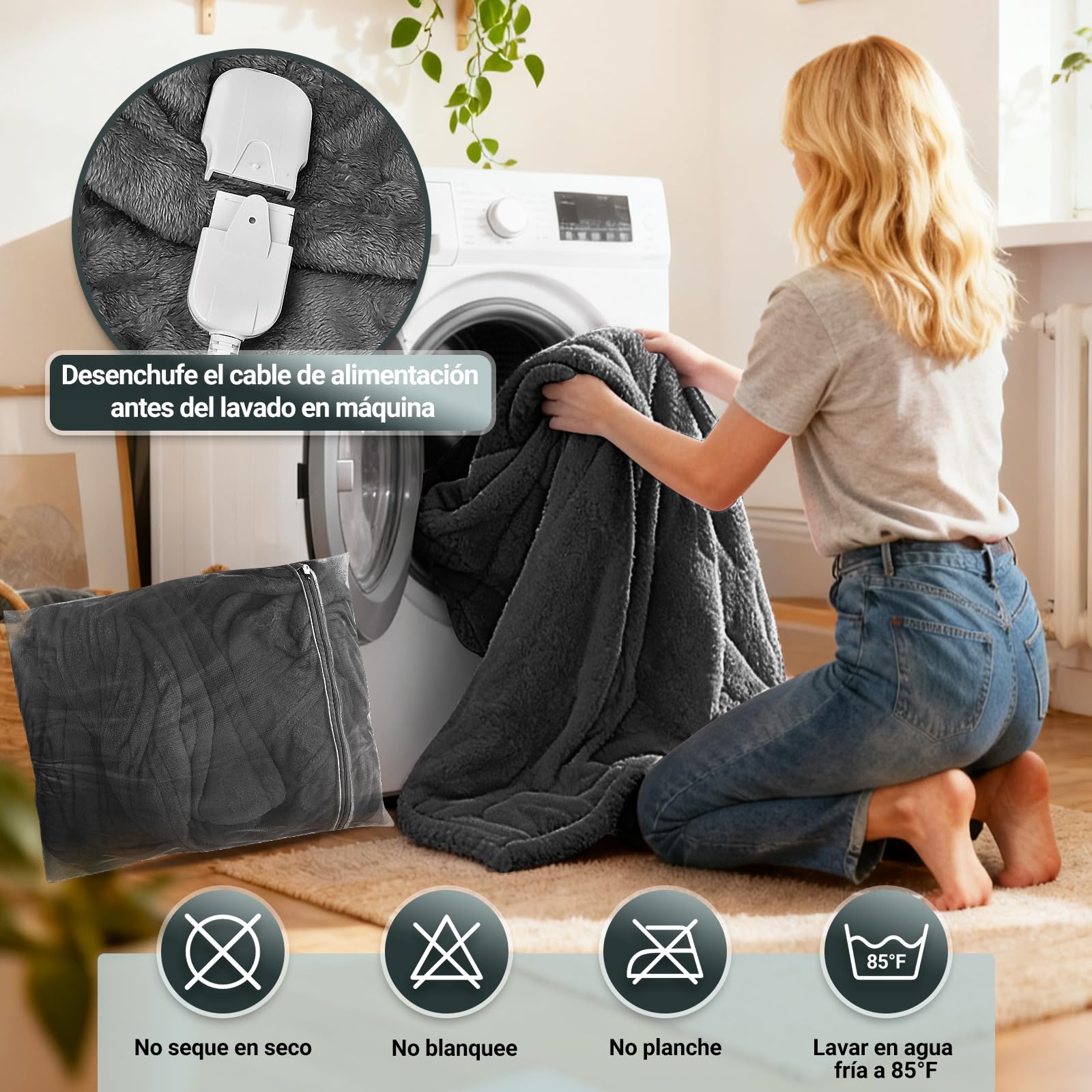 Charmofun Manta Eléctrica, 130x180 cm Manta Térmica de Franela con 8 Ajustes de Temperatura, Temporizador de 12H, Apagado Automático, Lavable a Máquina, Electric Blanket (Gris Oscuro)