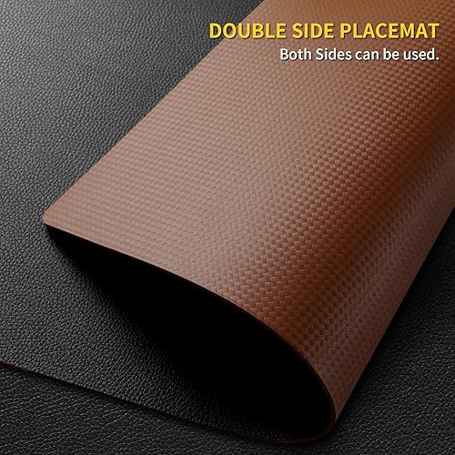 Miniatura 2 de Juego de 6 manteles individuales con posavasos de doble cara, resistentes al calor, resistentes a las manchas, manteles individuales de piel