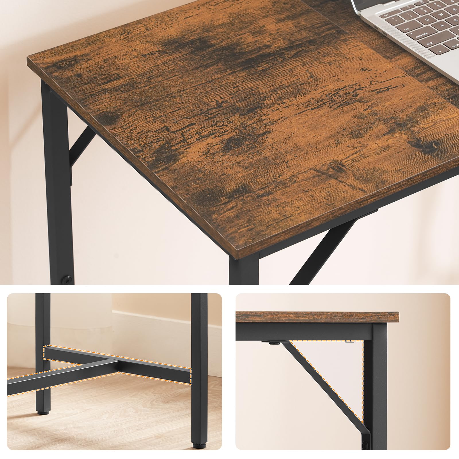 HOOBRO Bartisch mit Ladestation, Küchentisch, rechteckiger Stehtisch, untere Querstrebe, dreieckige Stützstruktur, Langer schmaler Bartisch, Vintage-Stil, rustikales Braun EBF90CBT01