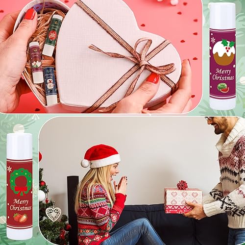 Miniatura 5 de Juego de 48 bálsamos labiales navideños de 12 días festivos, para el cuidado de los labios, sabores surtidos, ingredientes, bálsamo labial para