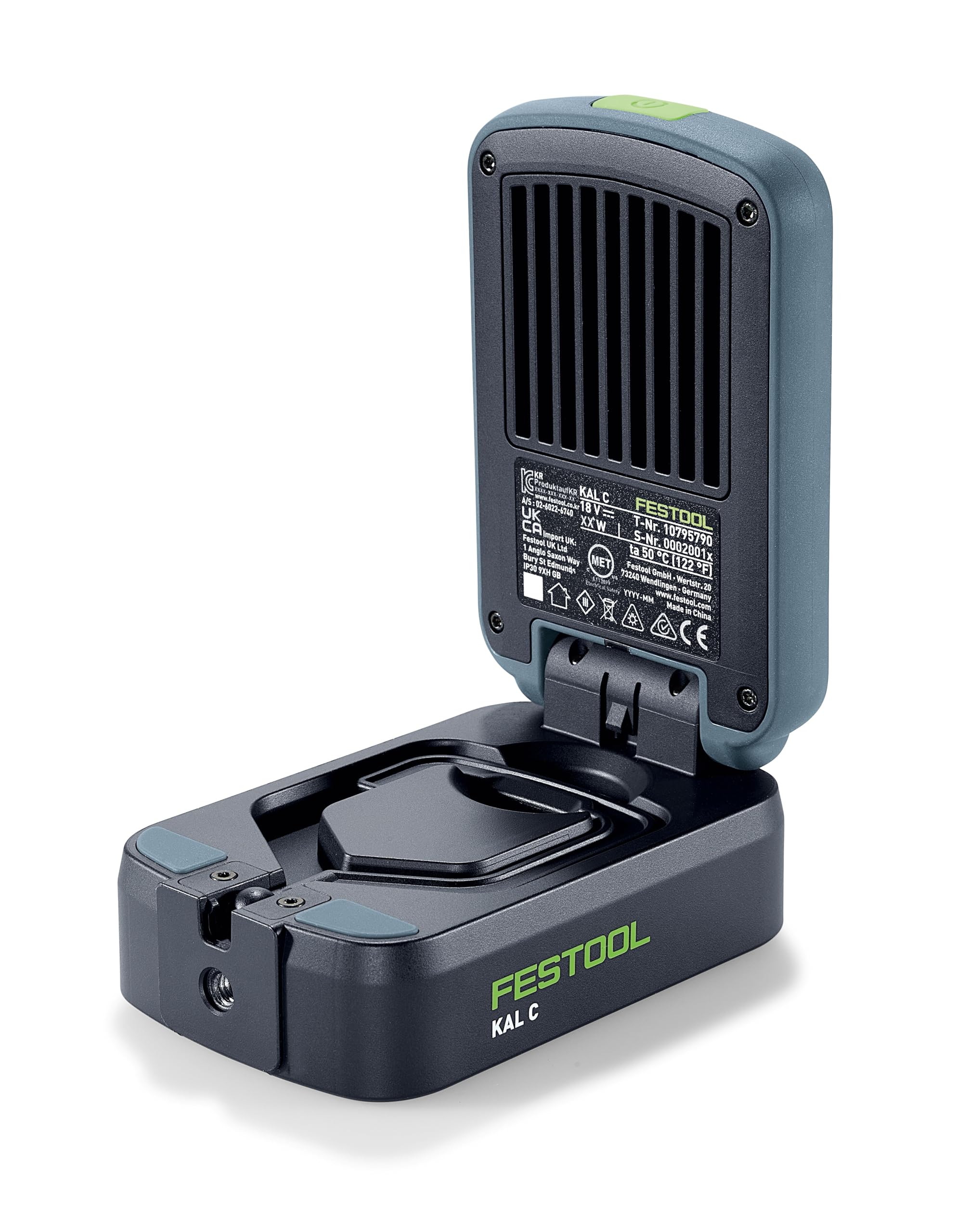 Festool 18V Akkuleuchte Syslite KAL C LED Arbeitsleuchte - 1200 Lumen | Tageslichtähnliches Licht 5000 K, 3 Stufen dimmbar, schwenkbar bis 180 Grad, Schutzklasse IP54 gegen Staub und Spritzwasser
