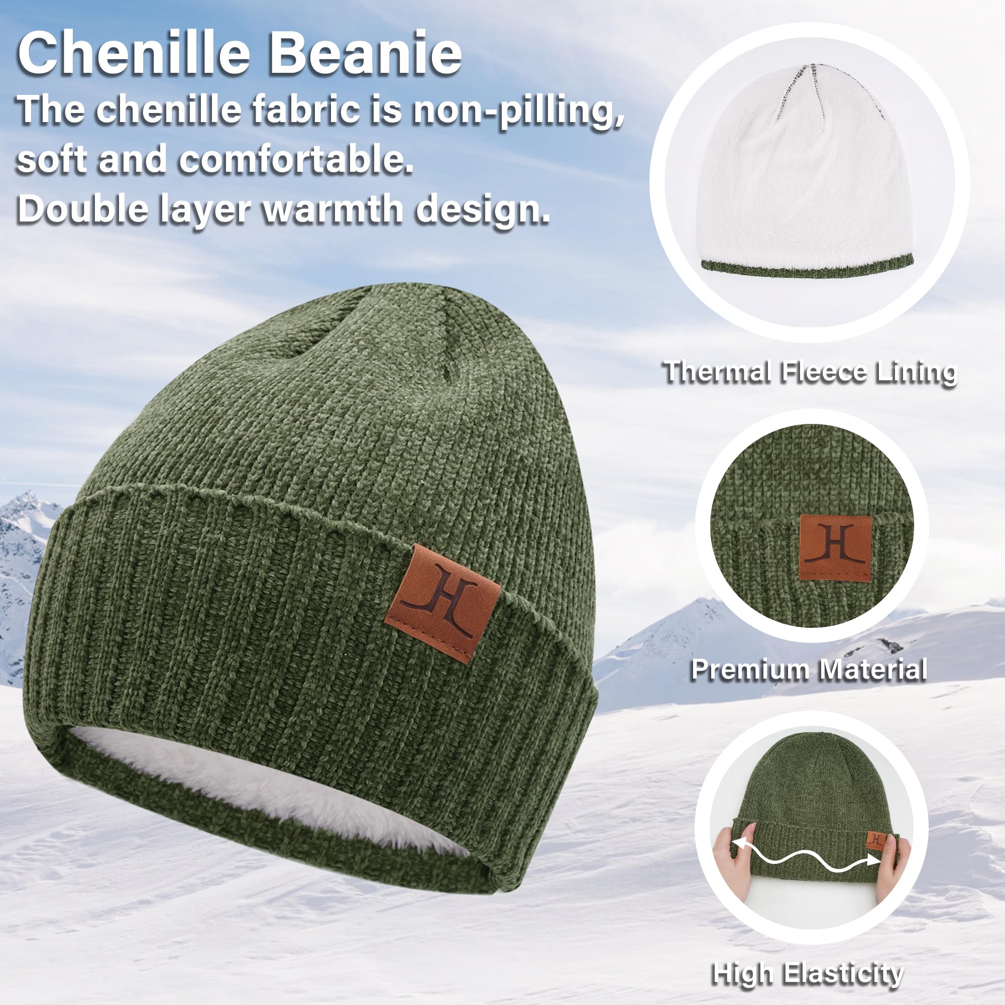 ZASFOU Damen Herren Winter Mütze Schal Touchscreen Handschuhe Set Thermo Chenille Beanie Wintermütze Loop Schal Schlauchschal Winterhandschuhe Geschenk für Männer Frauen