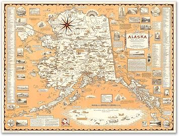 Antiguos Maps Pictorial Alaska, the 49th State by Alaska News Agency circa 1959 | Vintage Wall Decor | Art Print Poster