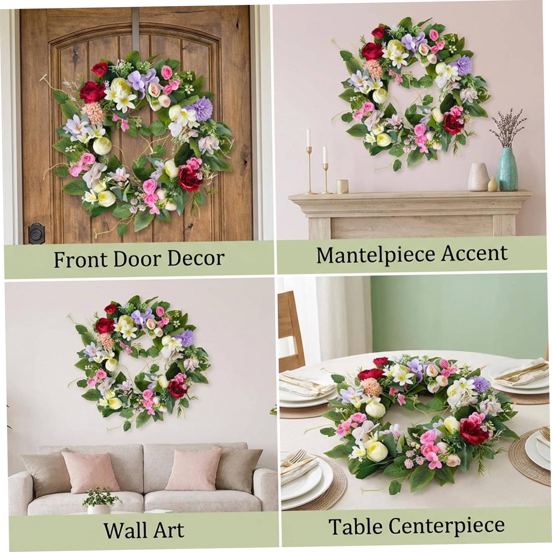 Ghirlanda Floreale Ghirlanda di Fiori di Seta Artificiale da 16 Pollici con peonia e Giglio per Decorazioni per la casa Tutto L'Anno.