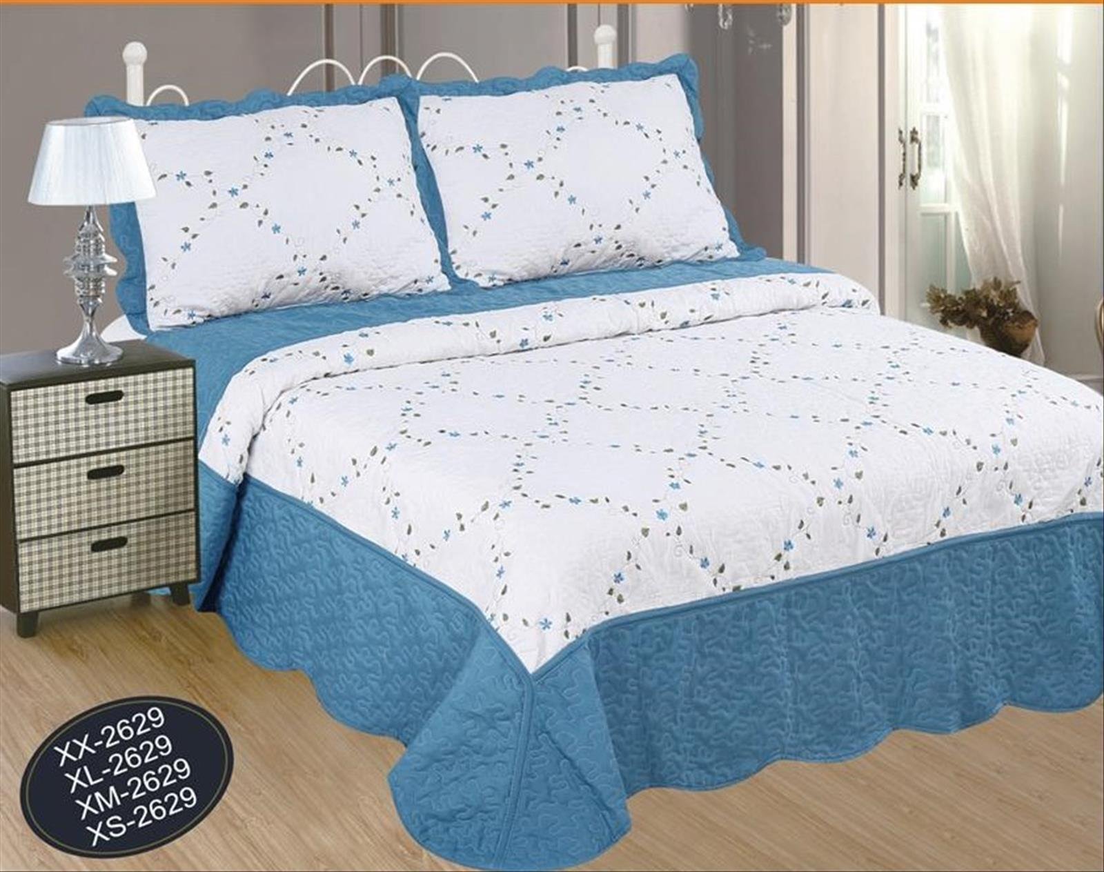 ForenTex- Colcha Boutí Cosida y Bordada, (XL-2629), Cama 150 cm, 250 x 270 cm, Azul