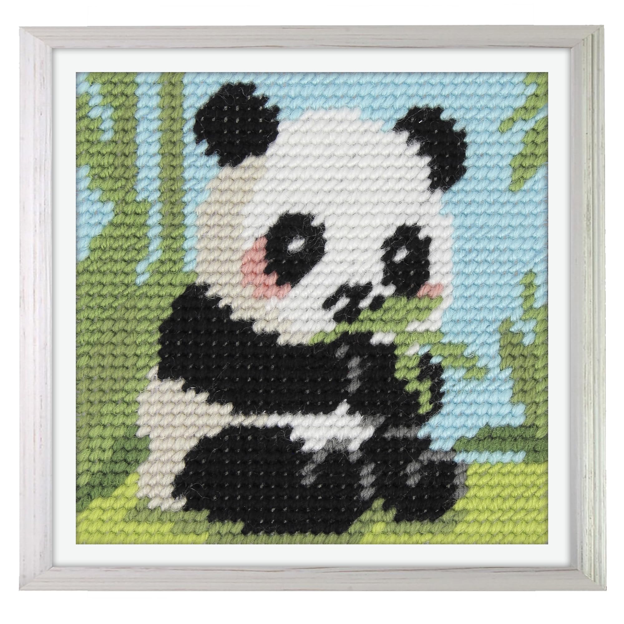 Trimits Panda Half Stitch/Tapestry Kit With Printed Canvas (17 X 17Cm), Acrylic Yarns, Plastic Needle, Colour-Coded Chart And Instructions - Cross Stitch Craft Activity
