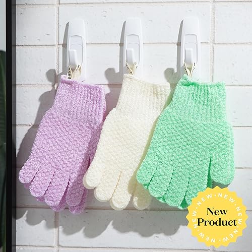 Miniatura 7 de Bare Botanics Guantes de ducha exfoliantes + exfoliante de sal corporal de árbol de té de lavanda