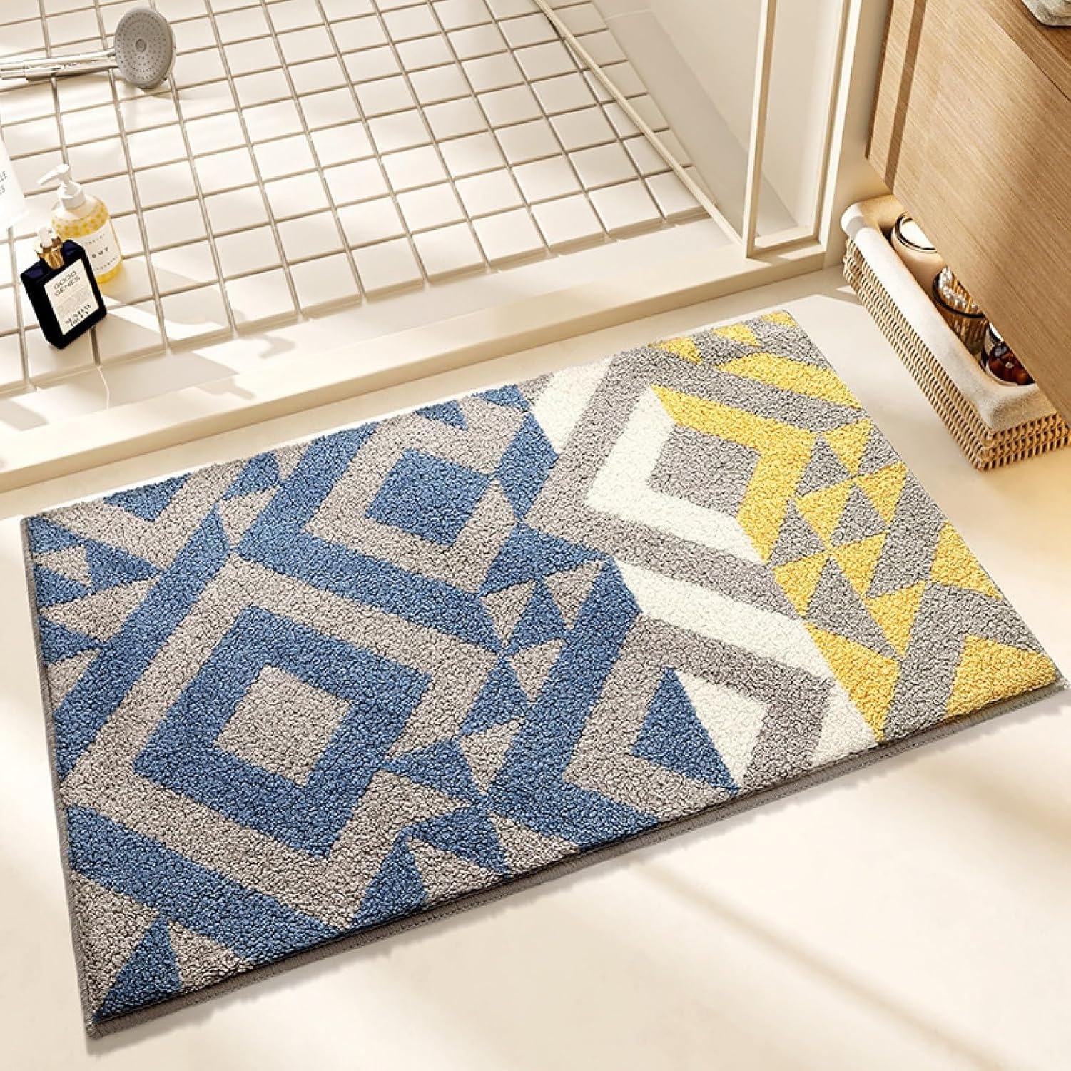 AIEIJJH Non Slip 40x60cm Bath Mat for Bathroom Dark Blue Extra Thick Flannel Absorbent Floor Mat Machine Washable Home Rug 40x60 Blue, 40×60cm, 40×60cm