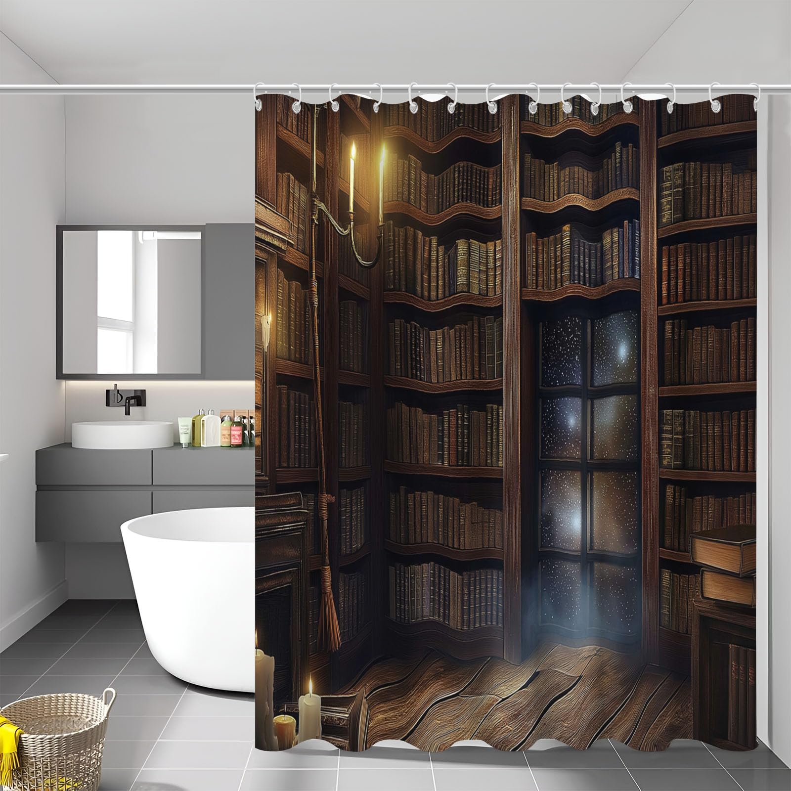 Rideaux de douche bibliothèque vintage imperméable en polyester de 150x180cm