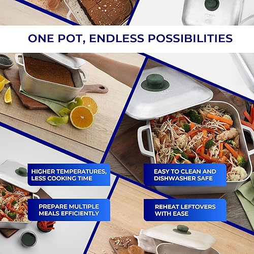 Miniatura 8 de Universal Caldero cuadrado único (6 cuartos de galón - 15 tazas), olla de aluminio inoxidable, apta para horno, distribución uniforme del calor y