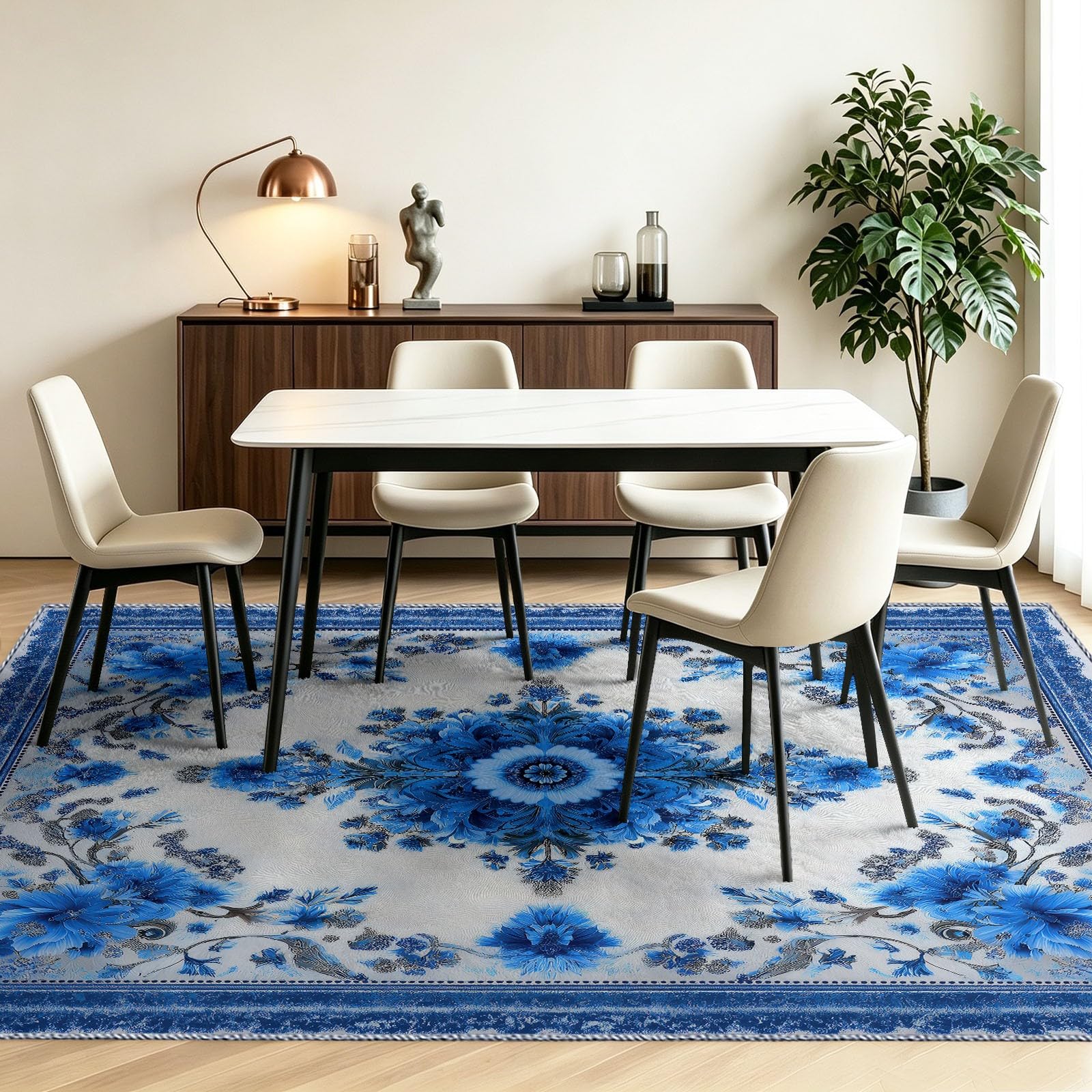 Générique Dywan do wejścia, kuchni 80 x 150 cm tradycyjny orientalny, można prać w pralce, antypoślizgowy krótki włos - kwiaty gałęzie do jadalni, sypialni