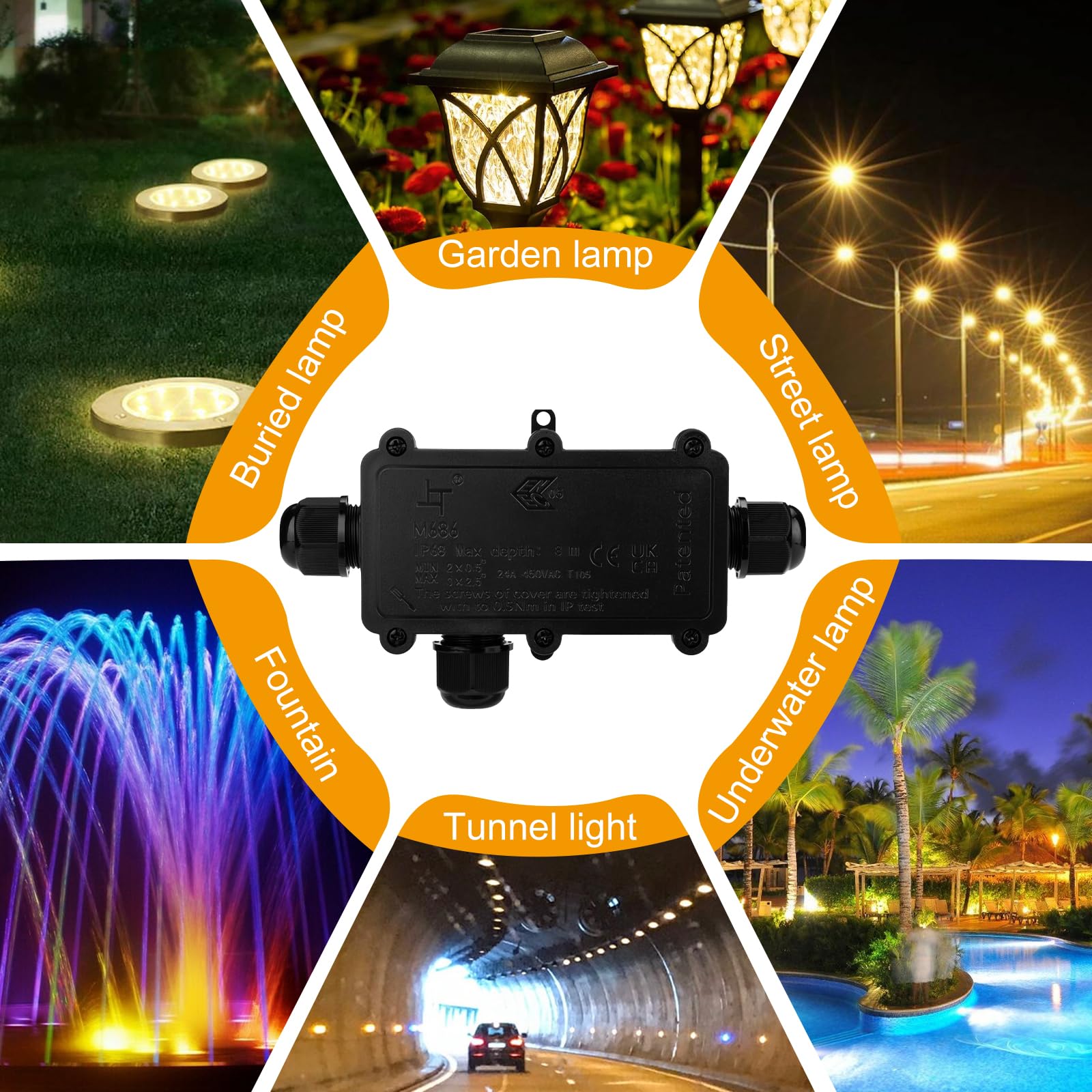 Scatola di giunzione impermeabile, IP68, a forma di T, 3 vie, M20, per cavi da 4-12 mm, connettore a filo spaccato impermeabile per giardino, paesaggio e cablaggio sotterraneo, confezione da 5