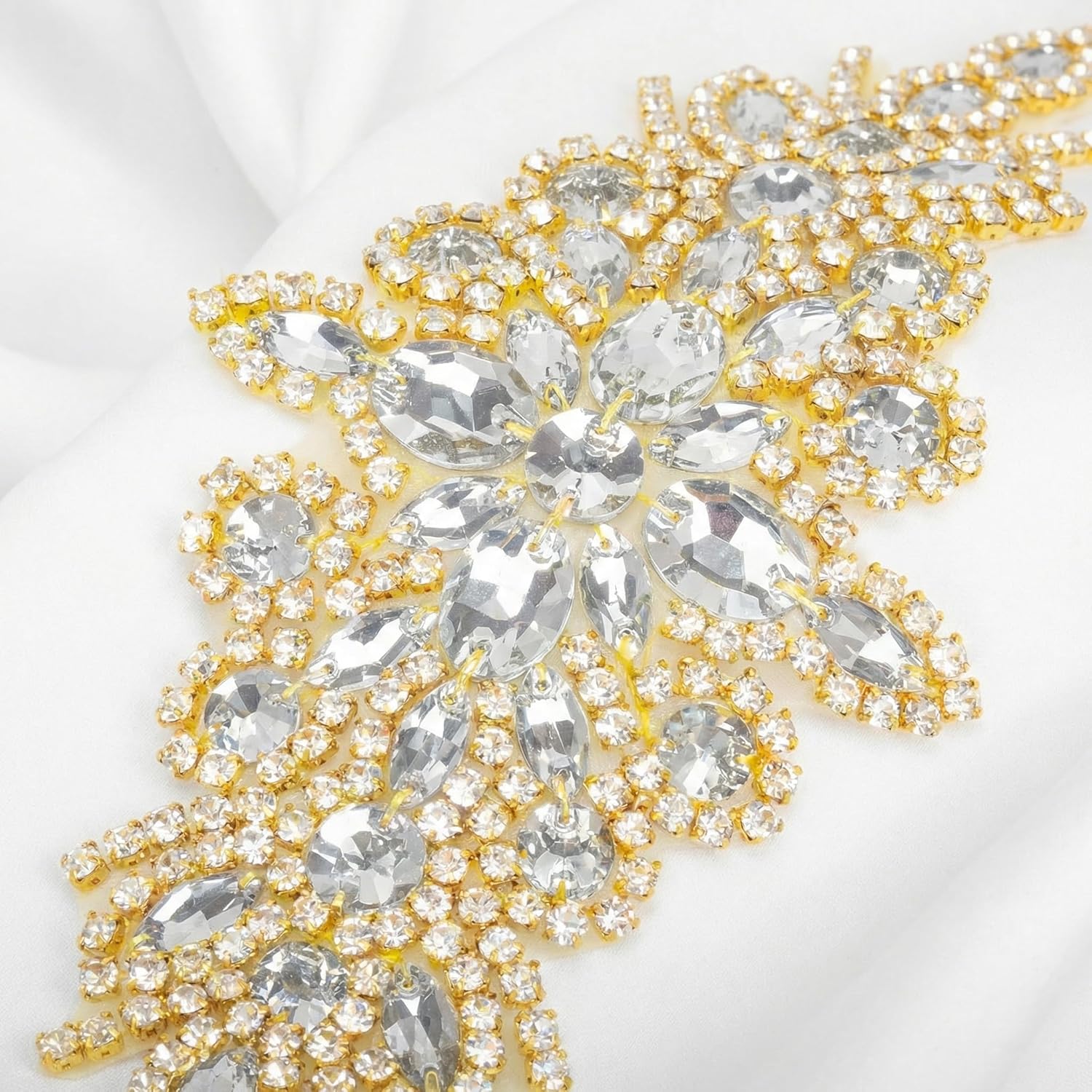 ShiDianYi Rhinestone Belt for Dress, Gold Rhinestone Appliques Wedding Belts Bridal Sashes Head,Waist Decoration,Crystal Ribbon Sash Rhinestone-Embellishments （10 Packs, Golden）