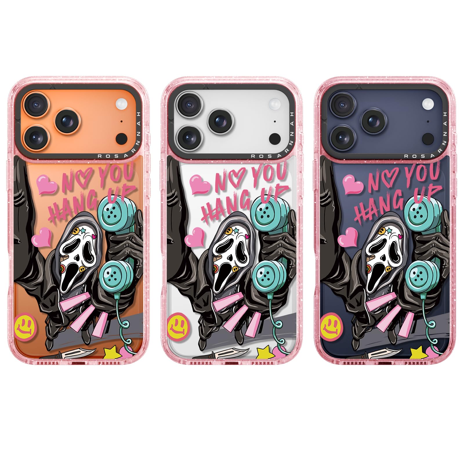 Rosarnnah for iPhone 14 Pro Case Cute - Durable Shockproof 6.6 ft Drop Impact Phone Case - Funny Skeleton Design (6.1") Glitter Pink: iPhone 17 Pro Basic Case Skeleton