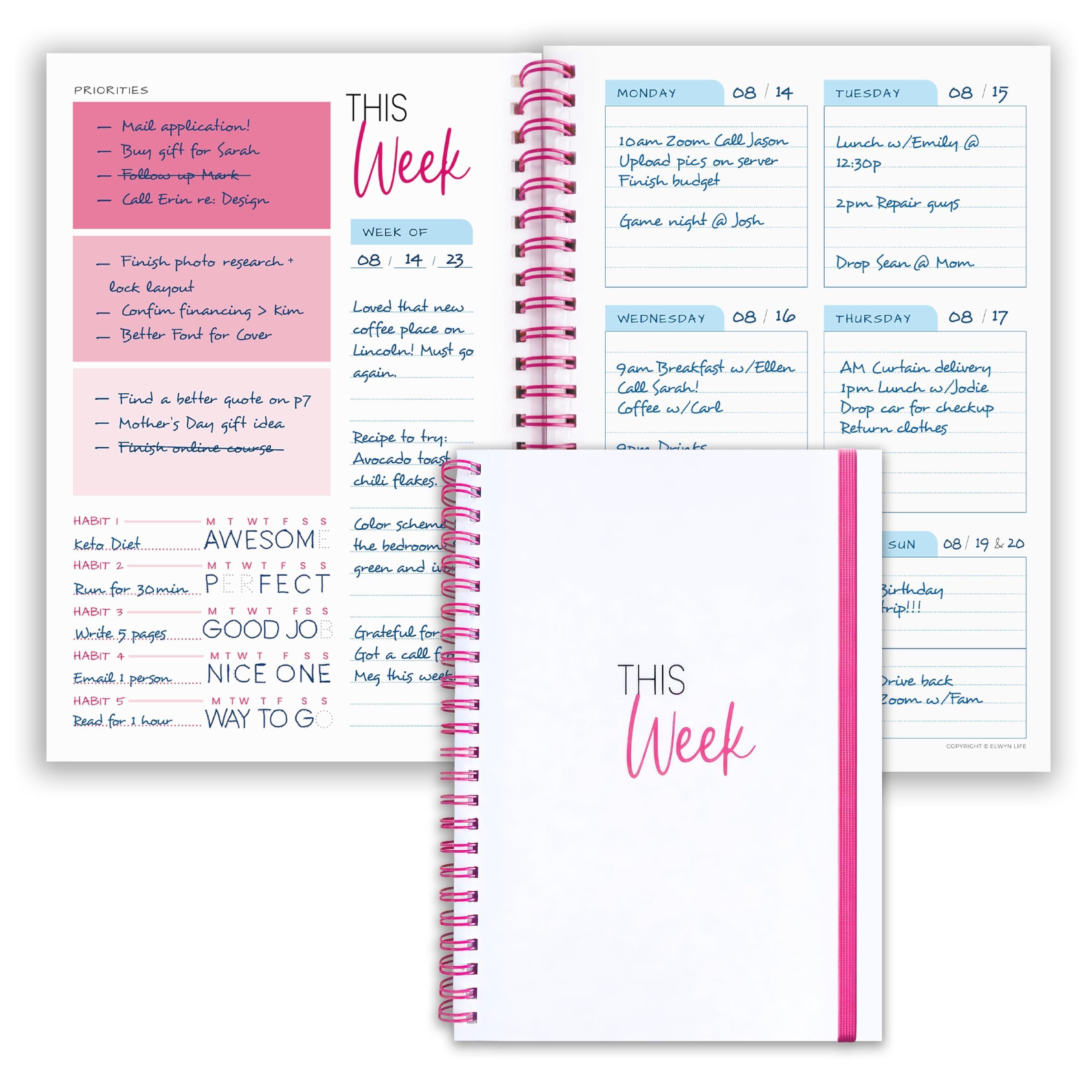 Wochenplaner Spiralbindung Notizbuch A5 - undatierter Planer - To Do Liste Notizbuch - Gewohnheitstracker - 52 Wochen - Tagesplaner undatiert für Heimarbeit Büro Geschäft - Zielplaner - Niedlicher