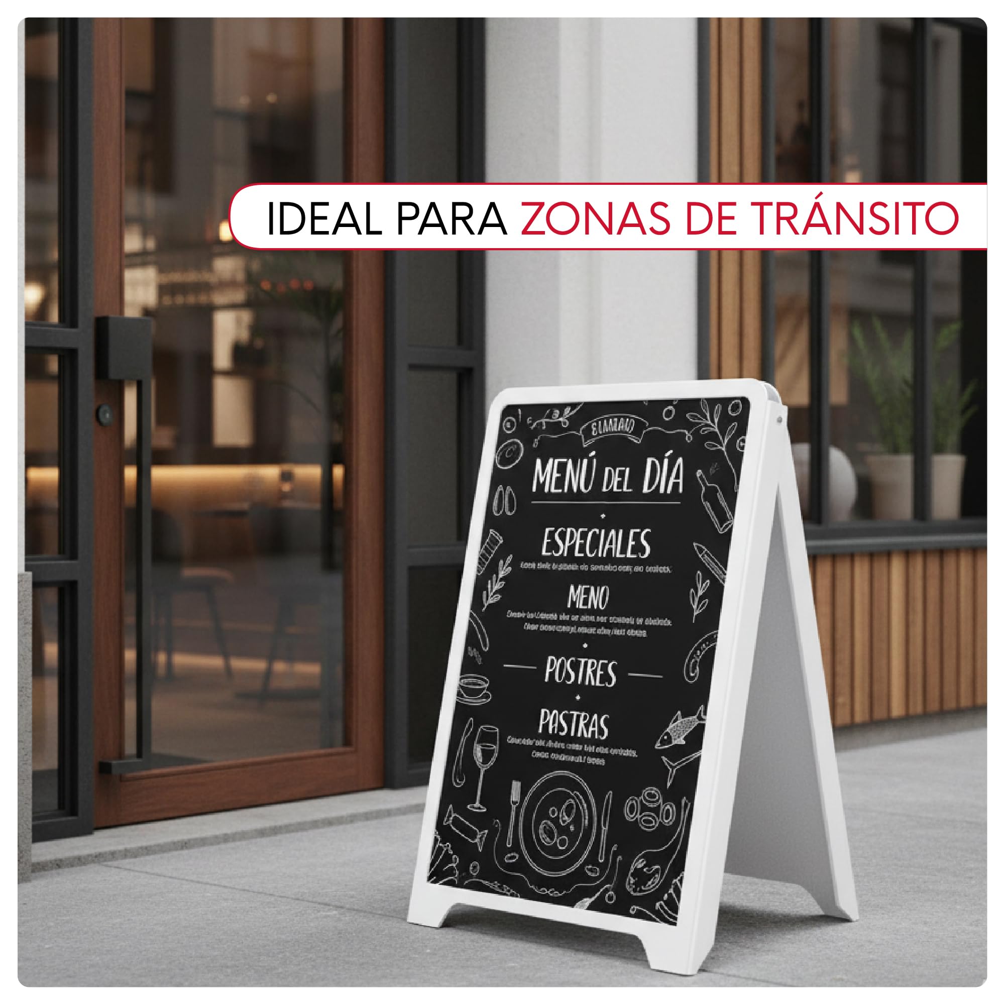 Caballete Publicitario de Plástico Con Pizarra | Medidas 480x815 mm | Expositor Doble Cara para Carteles | Caballete de Acera Económico para Anuncios y Promociones