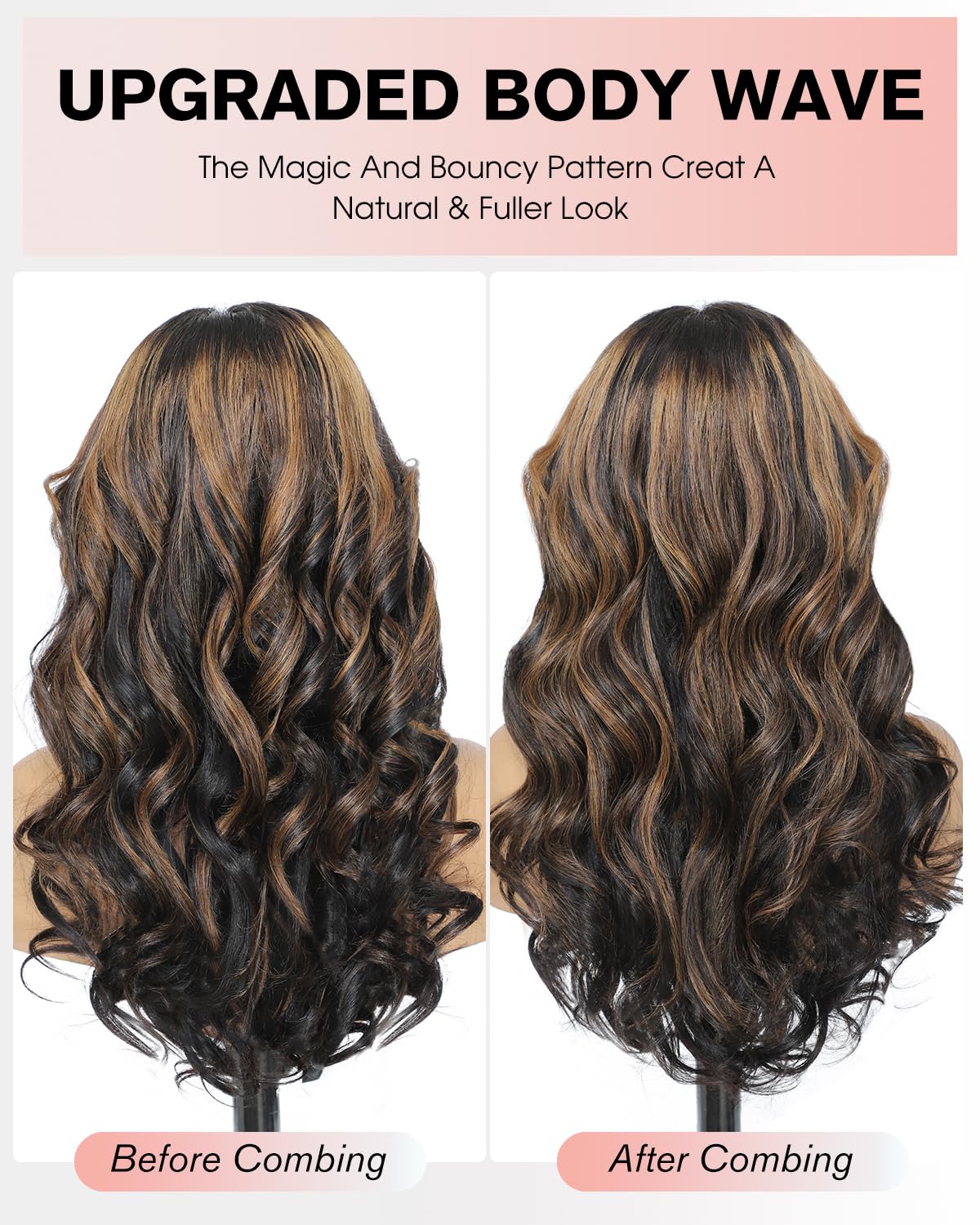Layered Curtain Bangs Highlight 1B/30 Face-Framing 6x6 Glueless Wigs Human Hair Pre Plucked Pre Cut Lace 200 Density Black Mix Brown Loose Body Wave Lace Front Wigs Human Hair for Black Women 28 Inch - Image 3