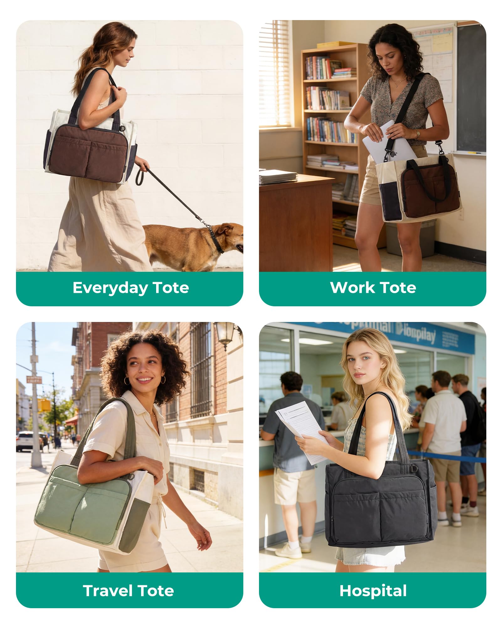 BAGSMART Tote Bag for Women Work, Puffy Travel Tote Handbag Gift for Teacher & Nurse | Medium-13" laptop, w/ 30oz cup holder, Large-15.6" laptop, w/ 40oz cup holder, For campus, work, mothers day gifts — view 2
