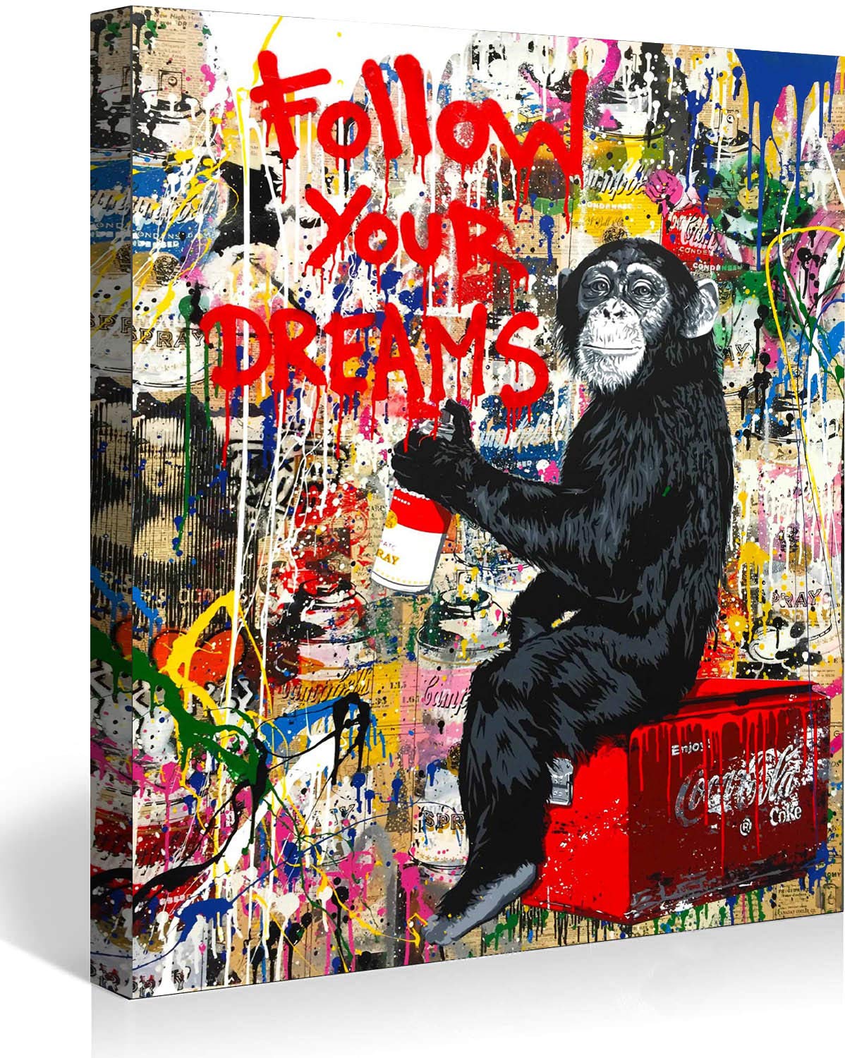 MJEDC Banksy Pictures Canvas Follow Your Dreams Graffiti Street Art Canvas Picture Ready on Stretcher Frame Art Prints Living Room Wall Decoration XXL (70 x 120 cm)