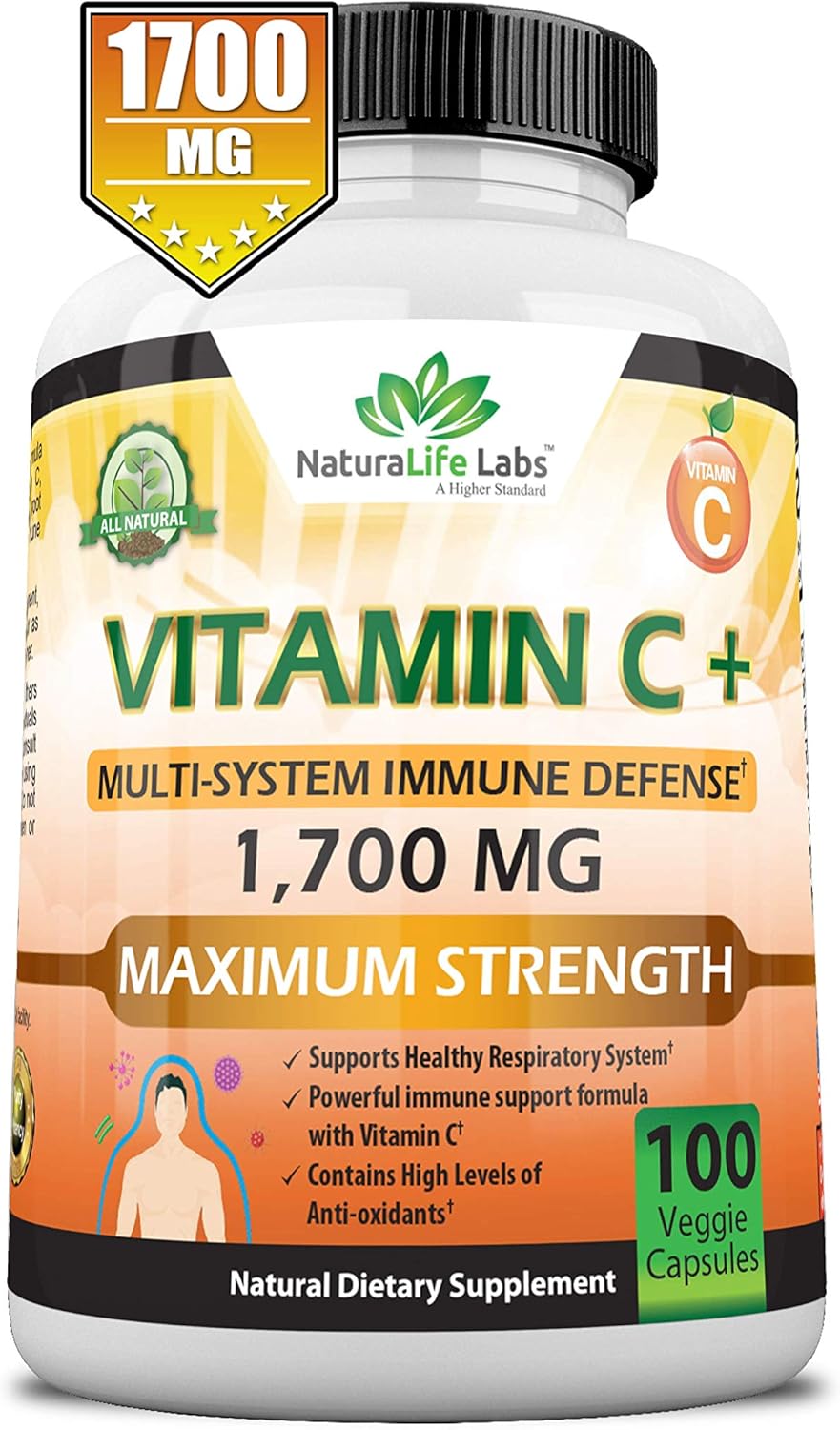 Vitamin C 1,700 MG with Vitamin D3, Zinc, Elderberry, Ginger Root - Maximum Strength Multi System Immune Support- 100 Veggie Capsules : Health & Household