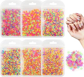 6 Pieces Nail Art Glitter Sequins Mini Glitter Powder Kit, Fluorescent Nail Decoration Sequins with Five-Pointed Stars, Butterflies, Hearts, Flowers and Maple Leaves for DIY Nail Design