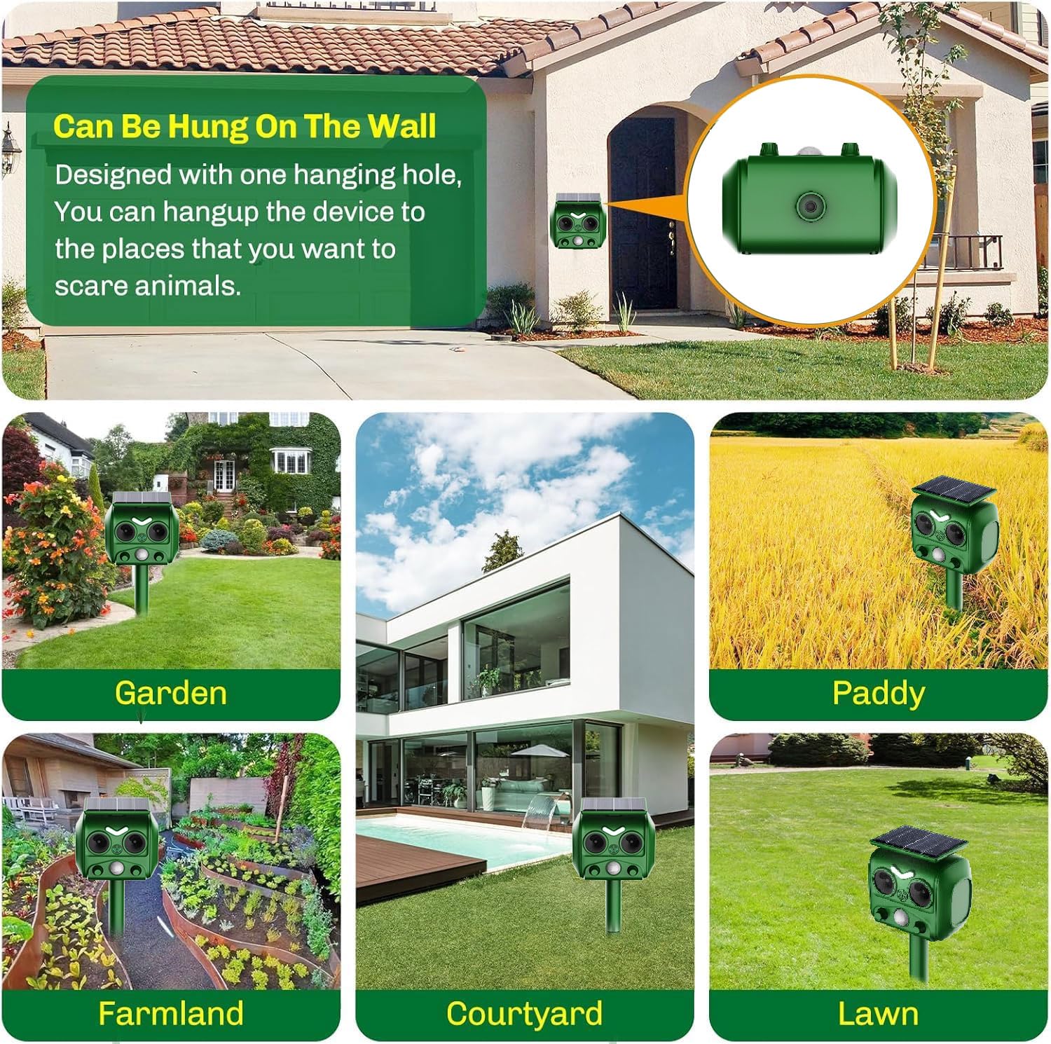 Interior y exterior, Repelente para Gatos, 2025 Nuevo Ultrasonido Solar Repeller para Palomas, Pájaros, Perros, Ratones, Zorros, Ultrasound para Animales, Bolardos para Palomas
