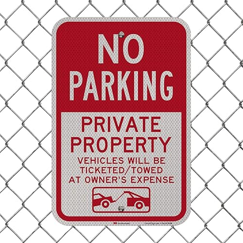Miniatura 10 de SmartSign Letrero con texto en inglés "No Parking - Private Property, Vehicles Will Be TicketedTowed at Owner's Expense"  Aluminio reflectante de